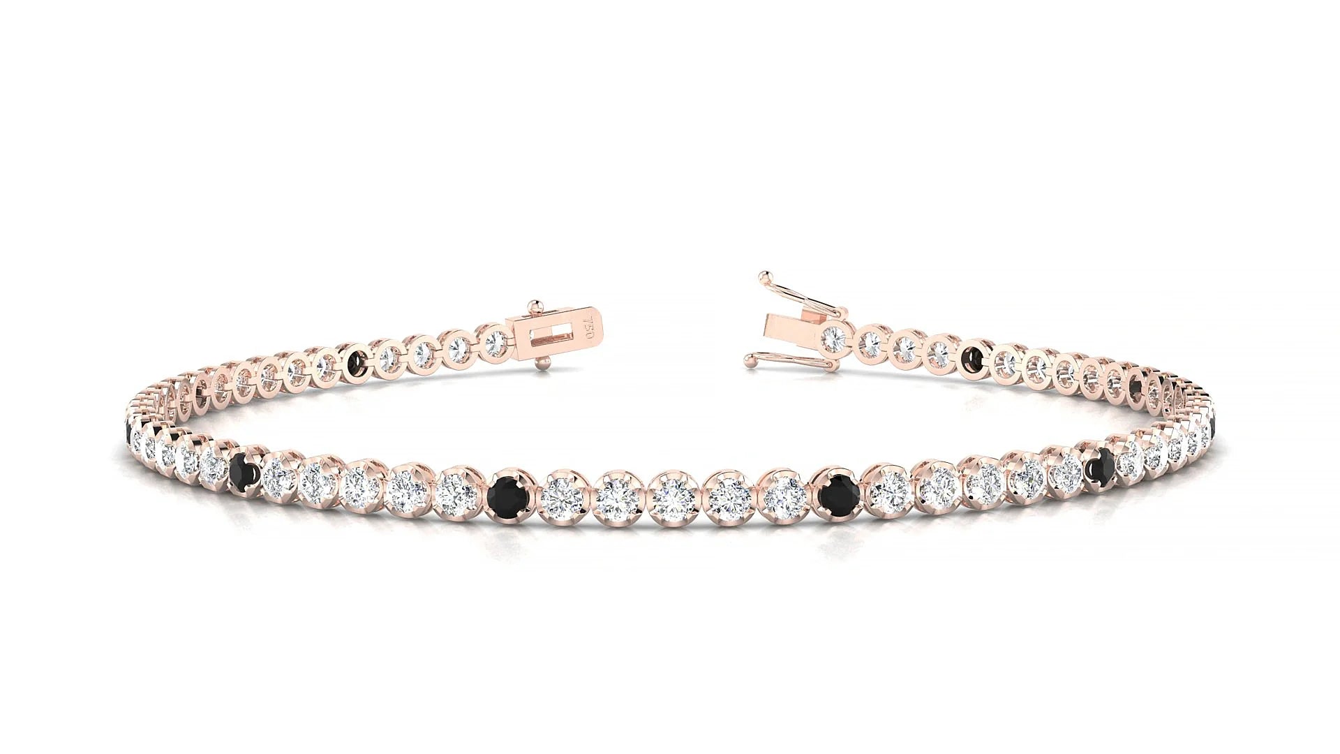Bengal 1-5 | 18k Rose Gold 2 mm Round Natural Black Diamond & Diamond Tennis Bracelet
