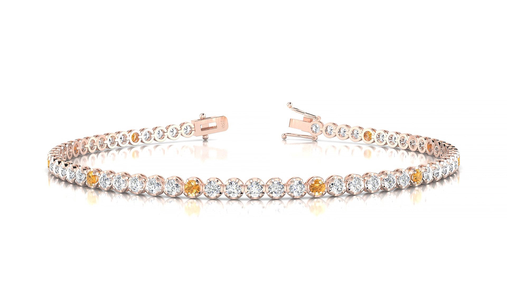 Bengal 1-5 | 18k Rose Gold 2 mm Round Natural Citrine & Diamond 17 cm Tennis Bracelet