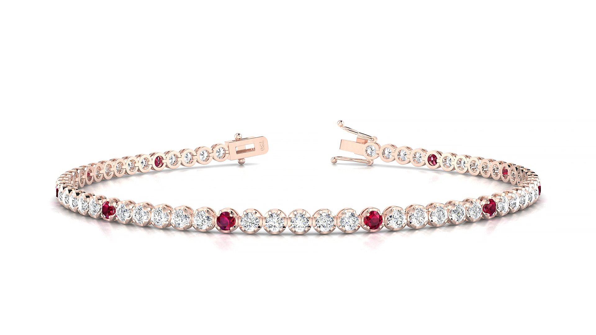 Bengal 1-5 | 18k Rose Gold 2 mm Round Natural Ruby & Diamond 18 cm Tennis Bracelet