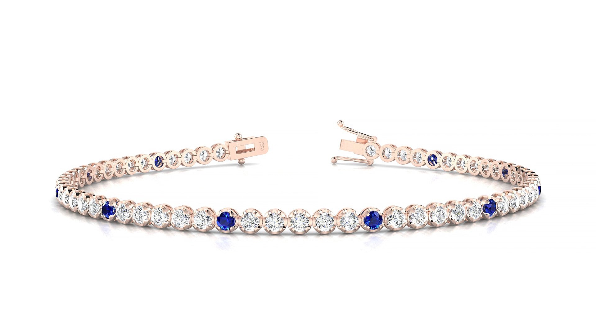 Bengal 1-5 | 18k Rose Gold 2 mm Round Natural Sapphire & Diamond 15 cm Tennis Bracelet