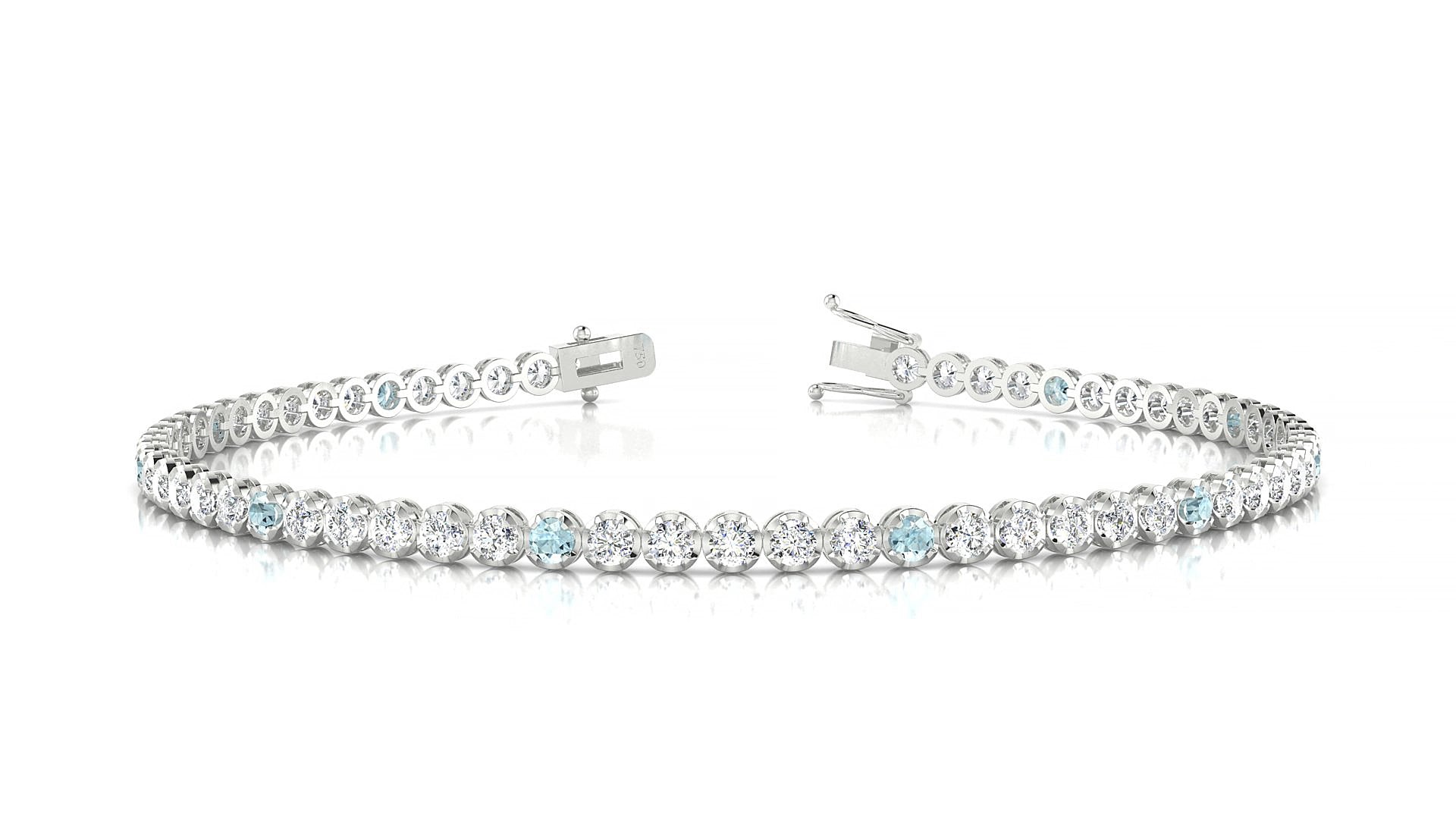Bengal 1-5 | 18k White Gold 2 mm Round Natural Aquamarine & Diamond 20 cm Tennis Bracelet