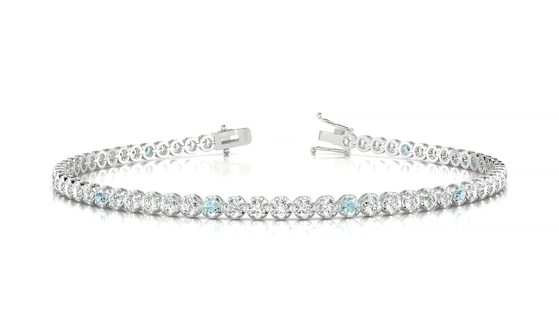 Bengal 1-5 | 18k White Gold 2 mm Round Natural Aquamarine & Diamond Tennis Bracelet