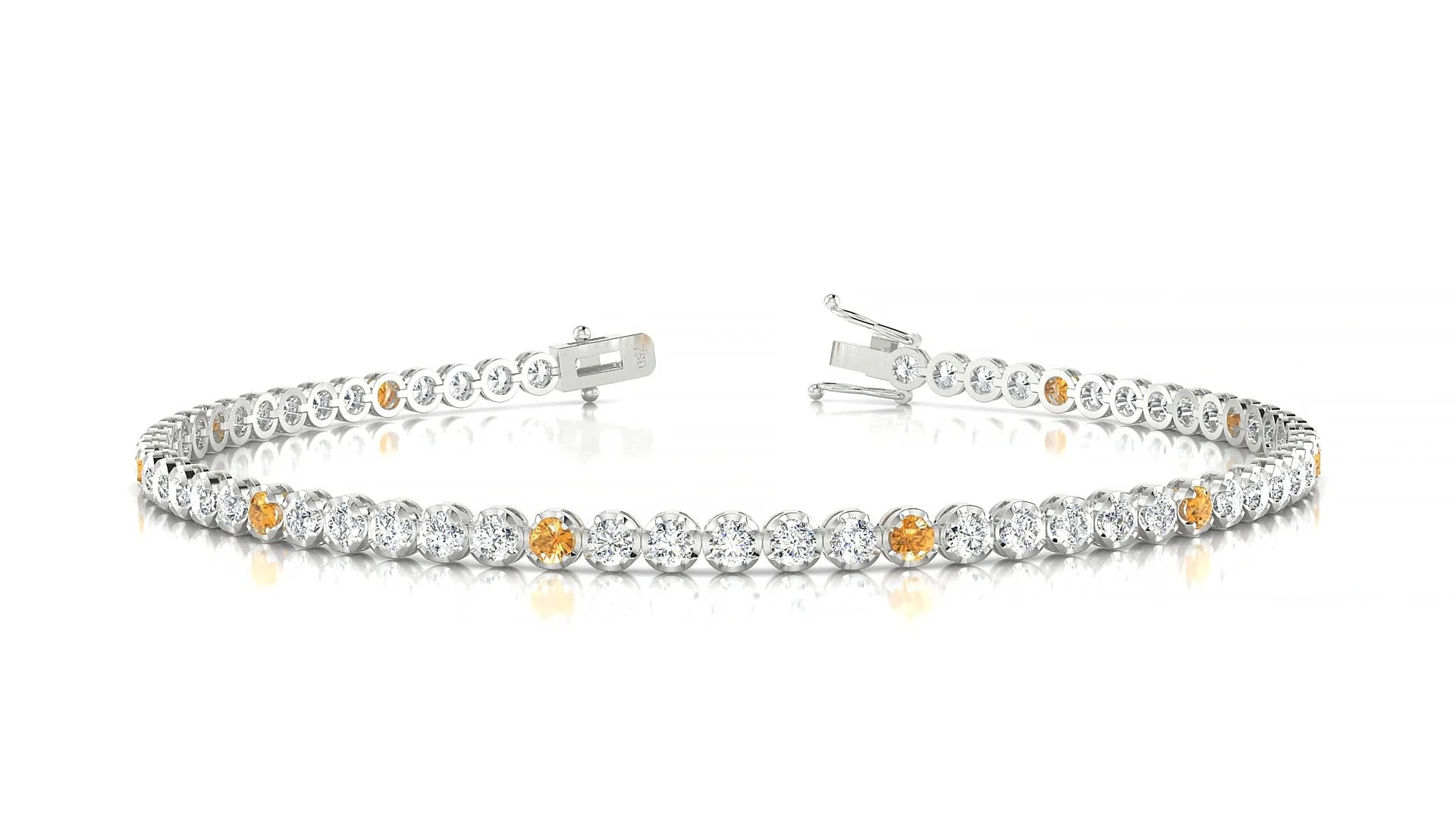 Bengal 1-5 | 18k White Gold 2 mm Round Natural Citrine & Diamond Tennis Bracelet