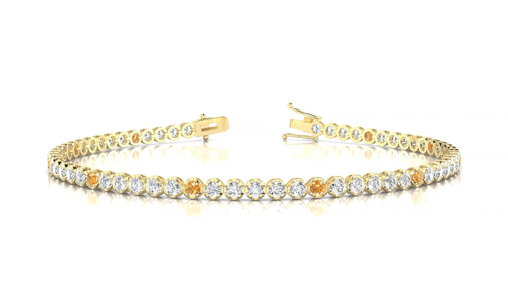 Bengal 1-5 | 18k Yellow Gold 2 mm Round Natural Citrine & Diamond 20 cm Tennis Bracelet