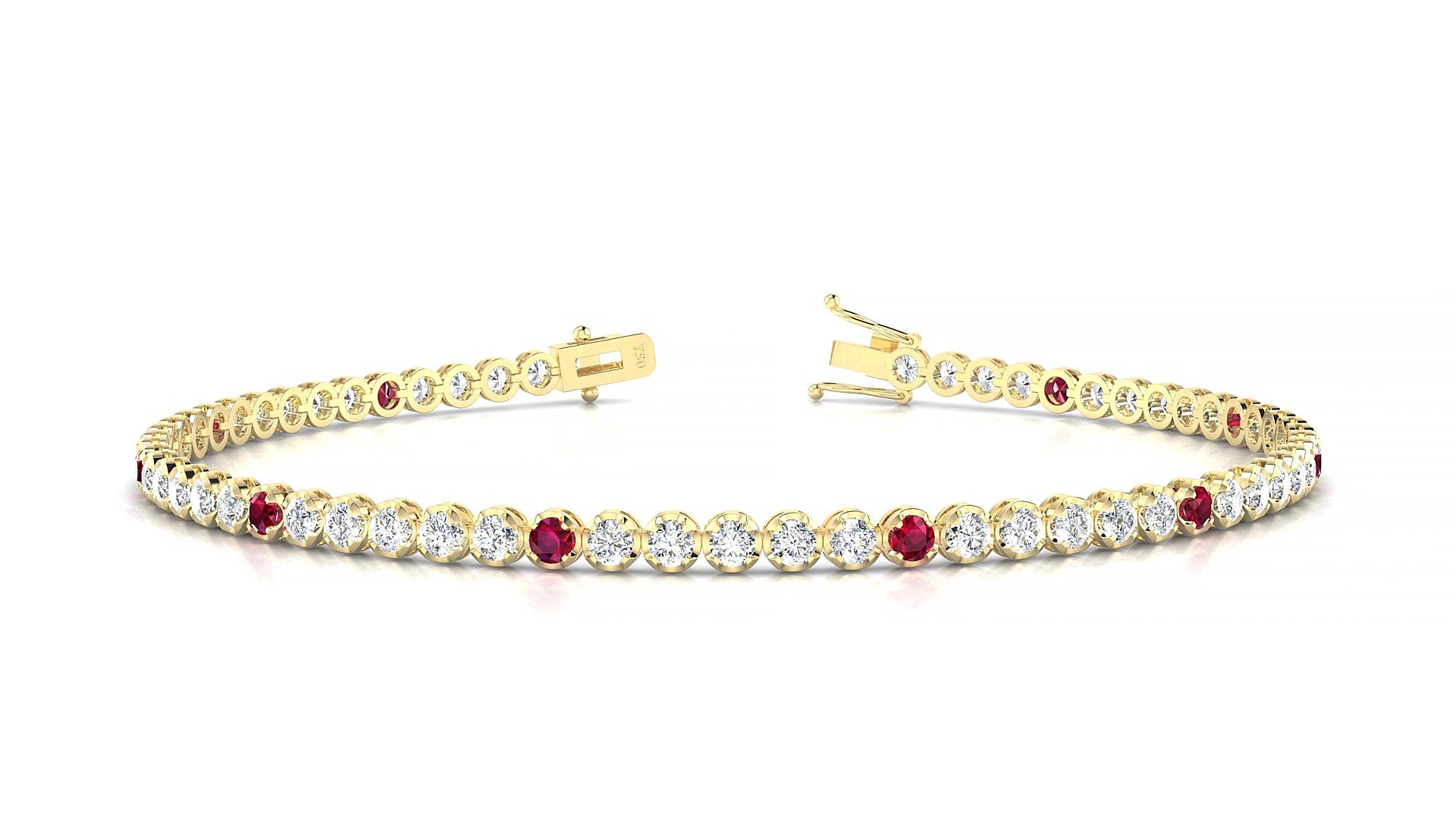 Bengal 1-5 | 18k Yellow Gold 2 mm Round Natural Ruby & Diamond 17 cm Tennis Bracelet