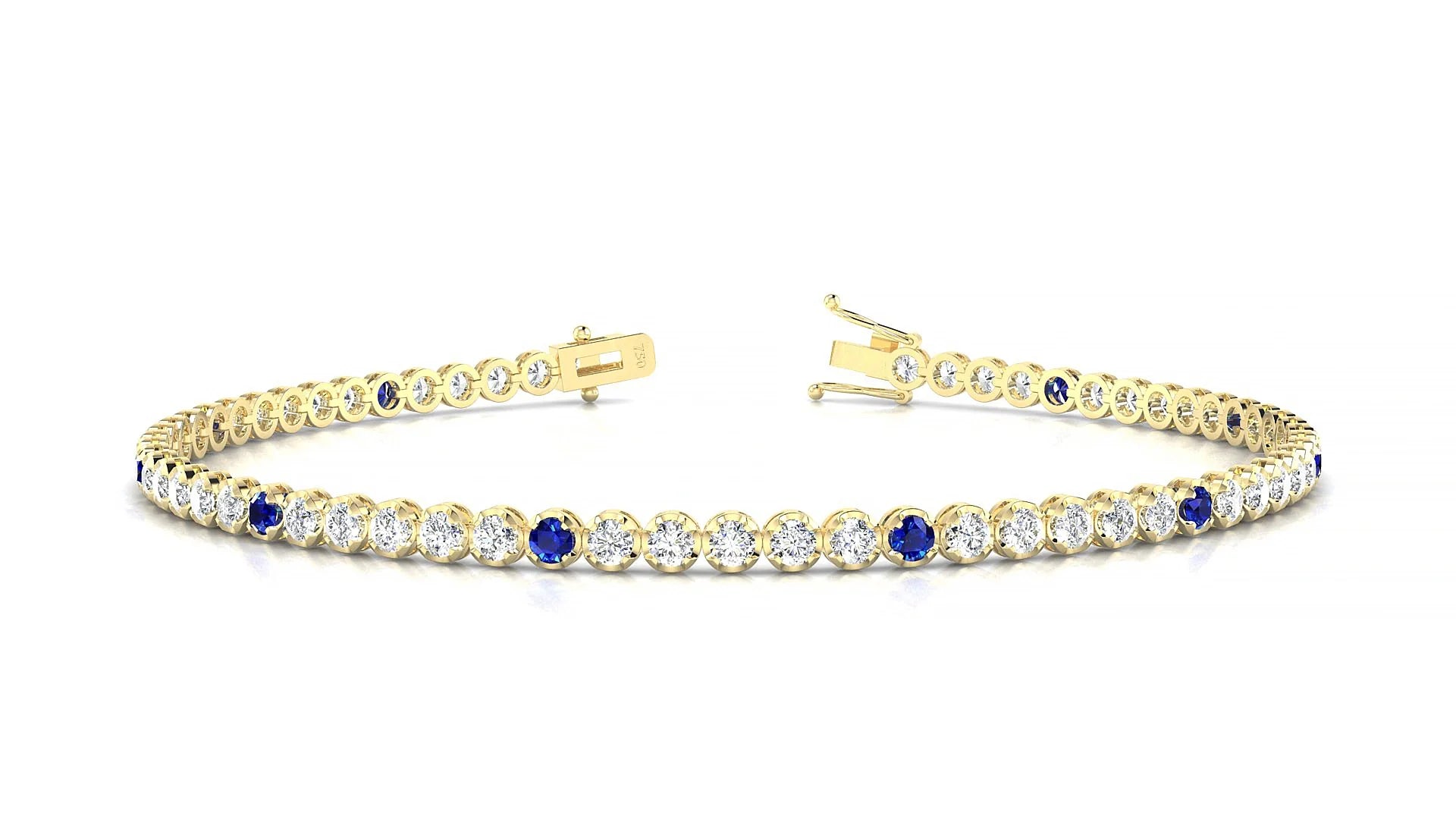 Bengal 1-5 | 18k Yellow Gold 2 mm Round Natural Sapphire & Diamond Tennis Bracelet
