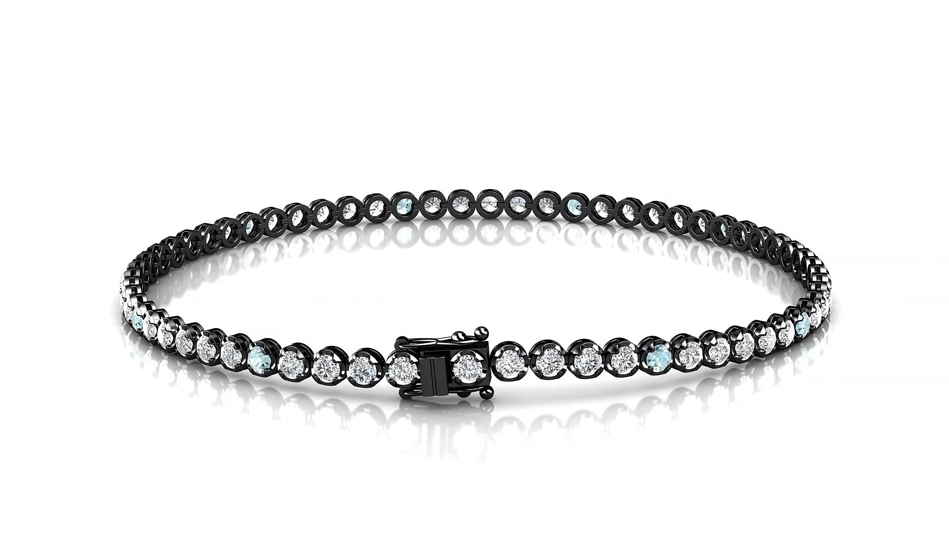 Bengal 1-5 | 18k Black Gold 2 mm Round Natural Aquamarine & Diamond Tennis Bracelet
