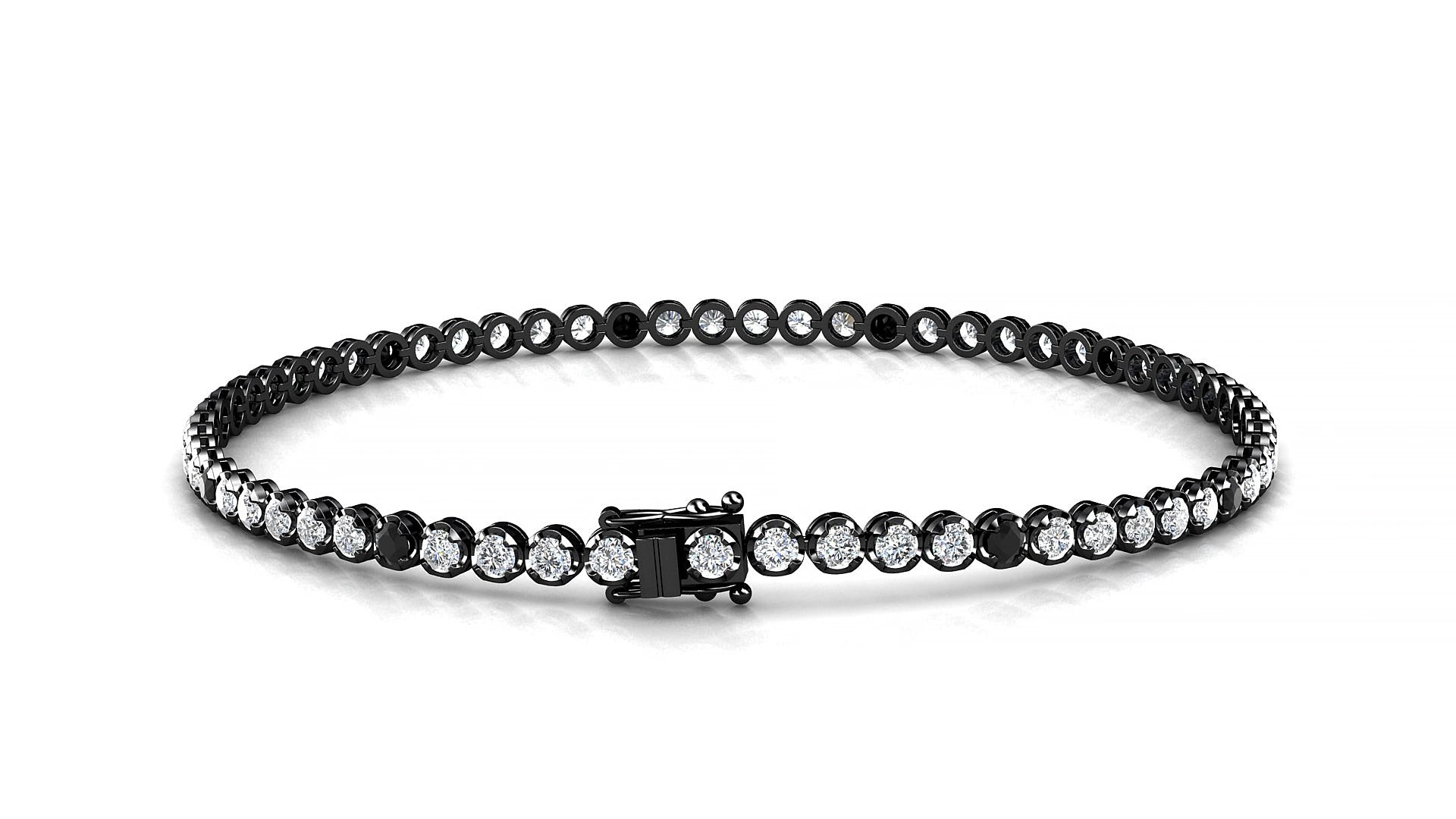 Bengal 1-5 | 18k Black Gold 2 mm Round Natural Black Diamond & Diamond 15 cm Tennis Bracelet