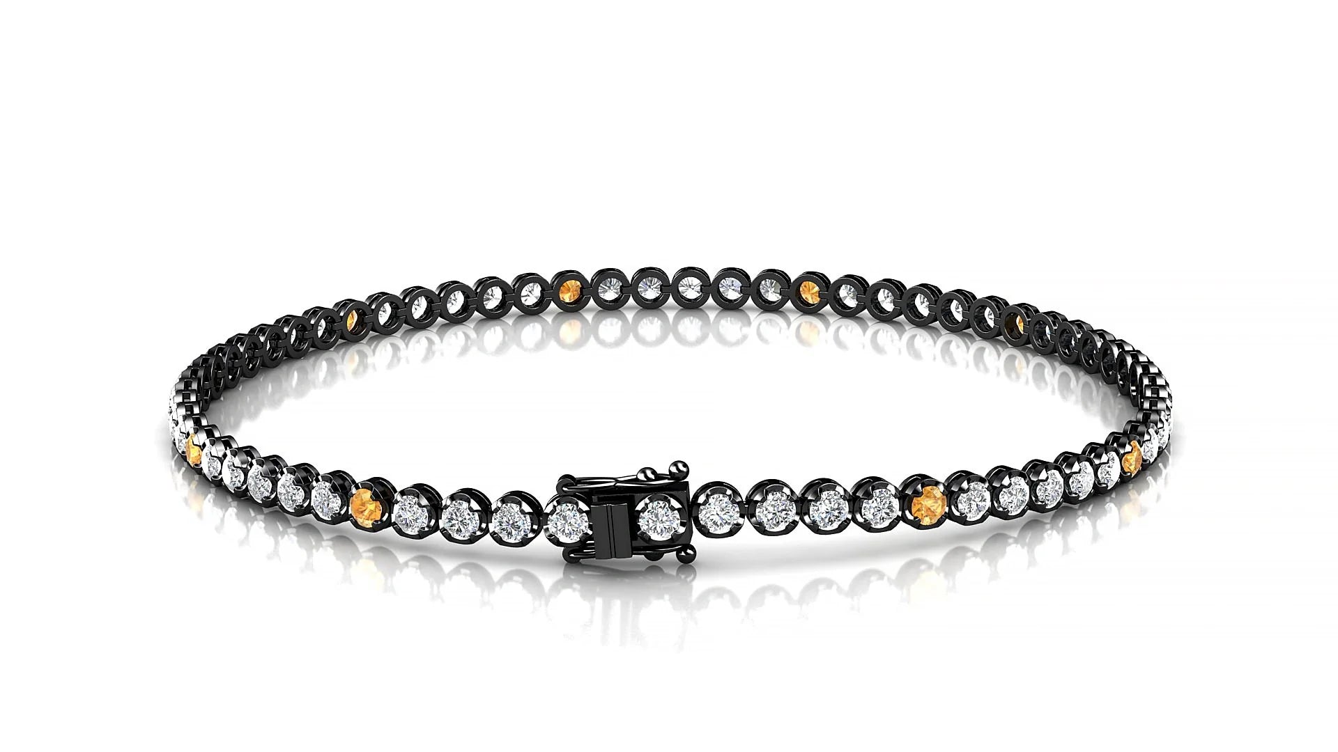 Bengal 1-5 | 18k Black Gold 2 mm Round Natural Citrine & Diamond Tennis Bracelet