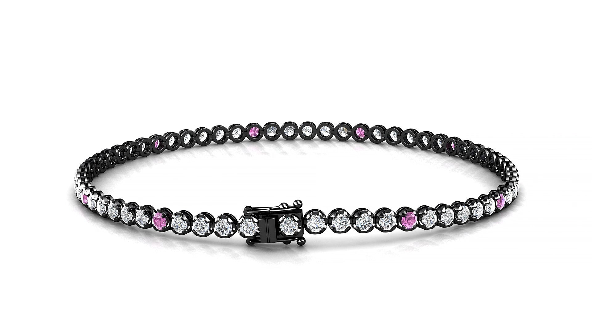 Bengal 1-5 | 18k Black Gold 2 mm Round Natural Pink Sapphire & Diamond 18 cm Tennis Bracelet