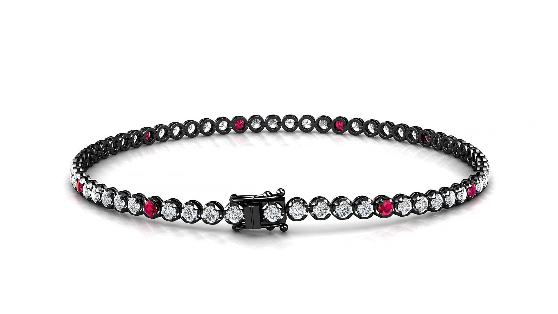 Bengal 1-5 | 18k Black Gold 2 mm Round Natural Ruby & Diamond 20 cm Tennis Bracelet
