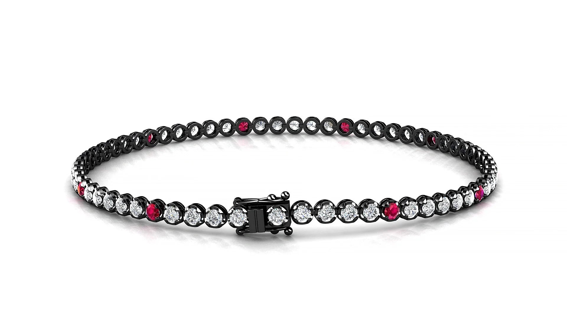 Bengal 1-5 | 18k Black Gold 2 mm Round Natural Ruby & Diamond Tennis Bracelet