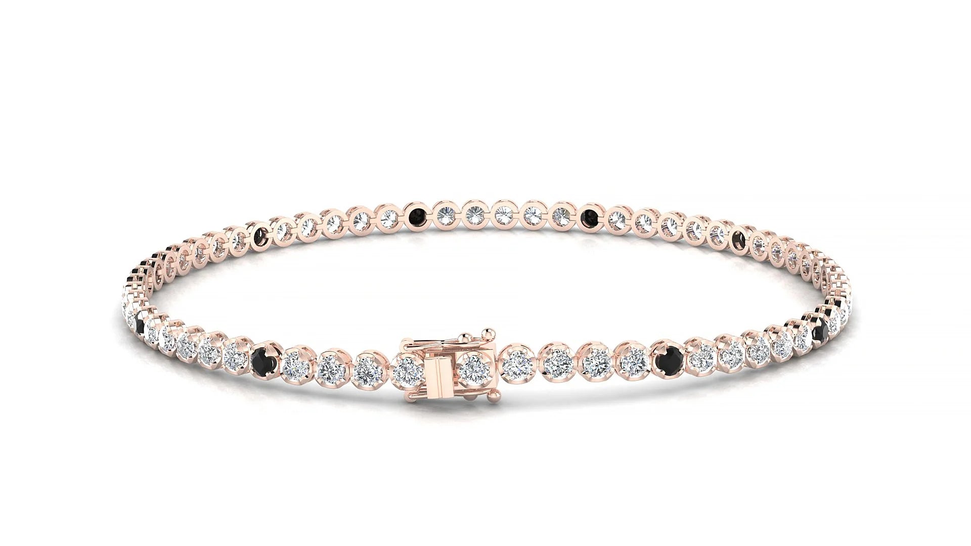 Bengal 1-5 | 18k Rose Gold 2 mm Round Natural Black Diamond & Diamond Tennis Bracelet