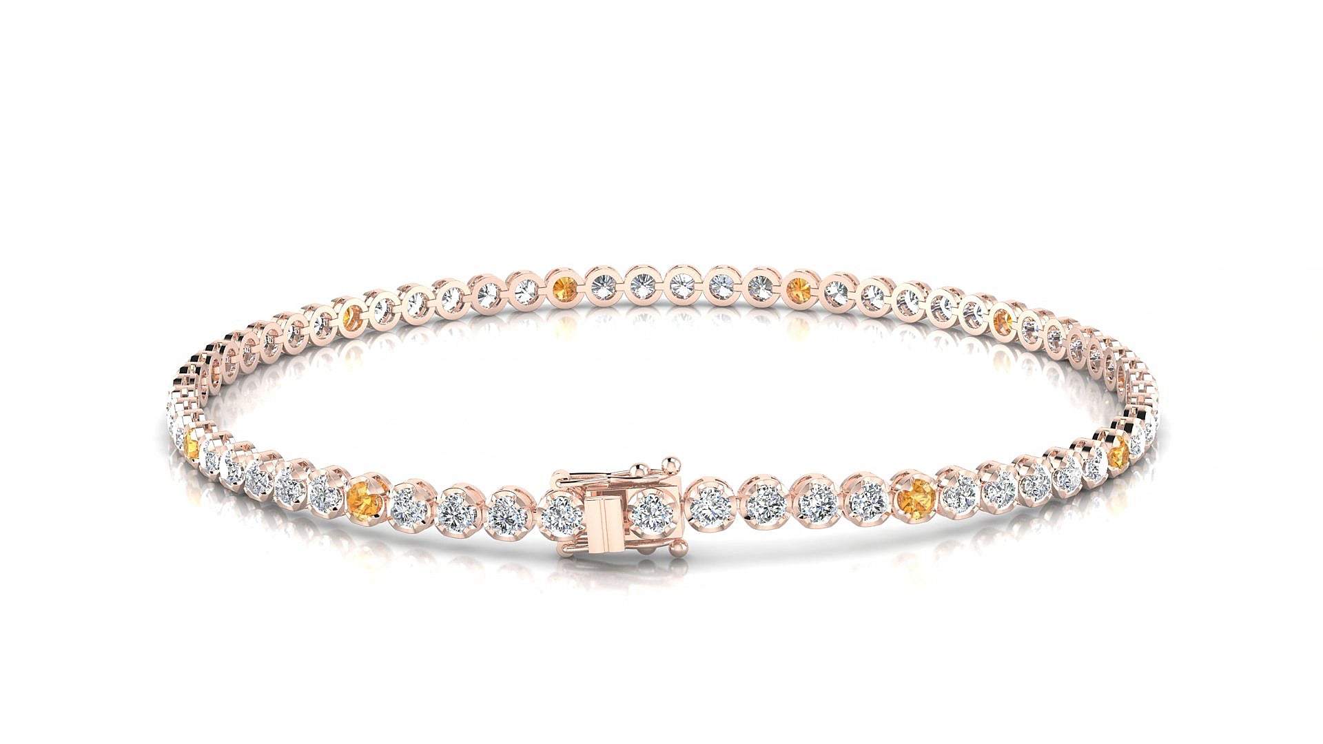 Bengal 1-5 | 18k Rose Gold 2 mm Round Natural Citrine & Diamond 15 cm Tennis Bracelet