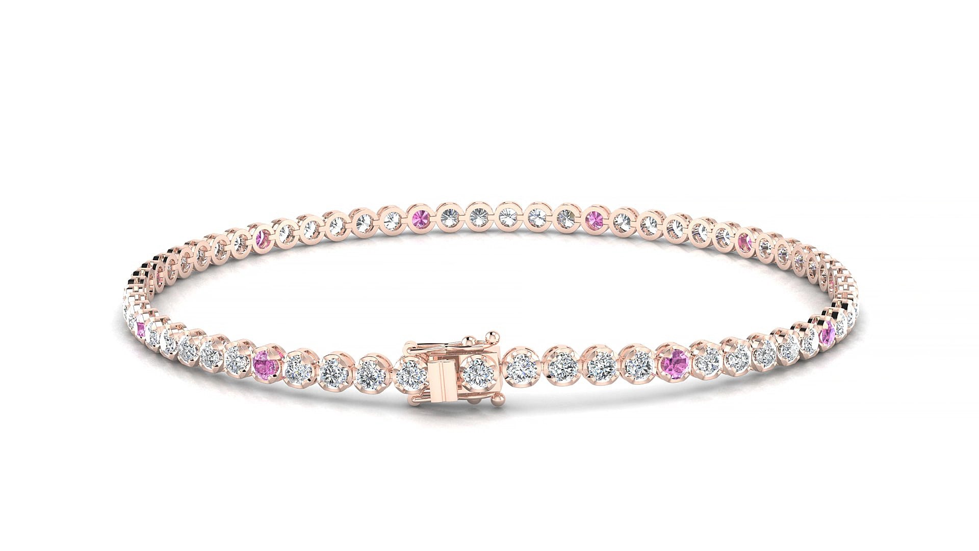 Bengal 1-5 | 18k Rose Gold 2 mm Round Natural Pink Sapphire & Diamond 19 cm Tennis Bracelet