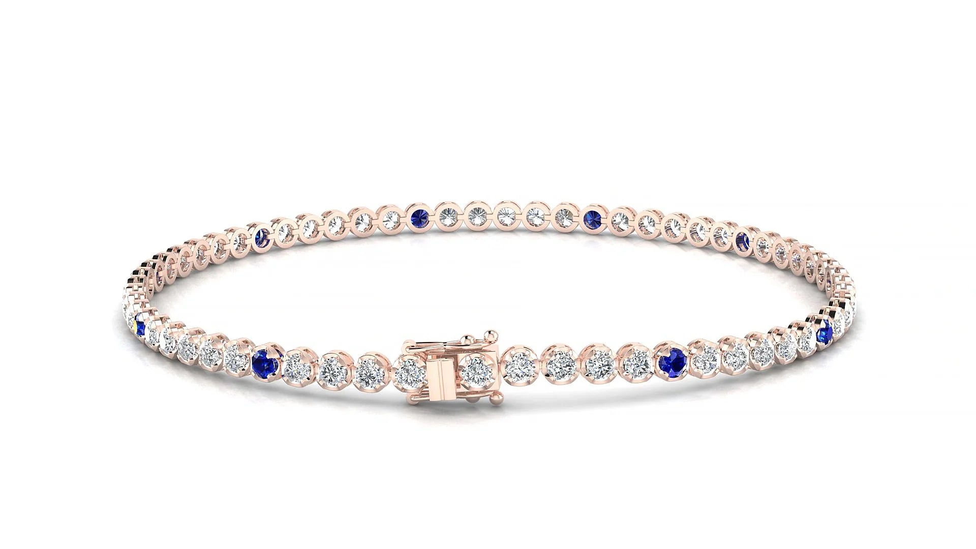 Bengal 1-5 | 18k Rose Gold 2 mm Round Natural Sapphire & Diamond Tennis Bracelet