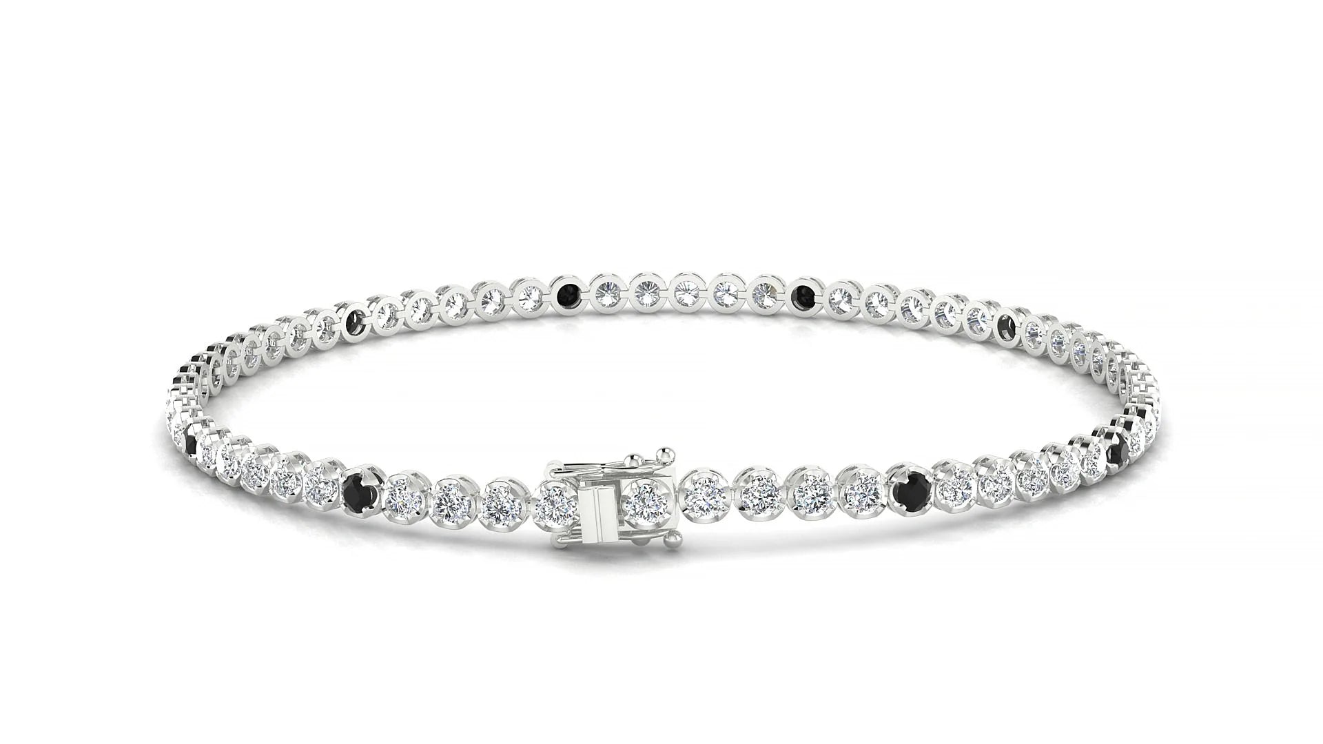 Bengal 1-5 | 18k White Gold 2 mm Round Natural Black Diamond & Diamond Tennis Bracelet