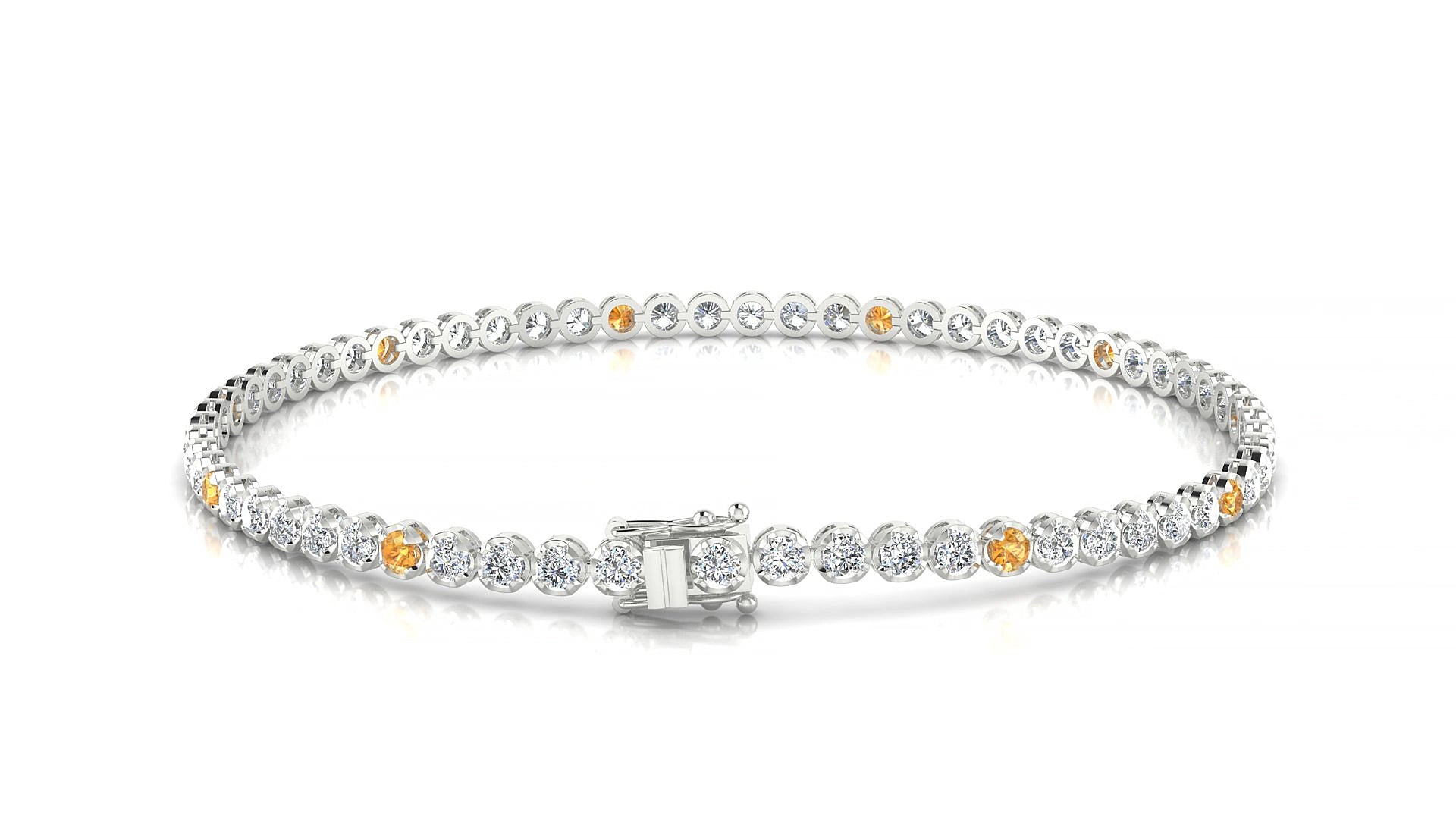 Bengal 1-5 | 18k White Gold 2 mm Round Natural Citrine & Diamond 15 cm Tennis Bracelet