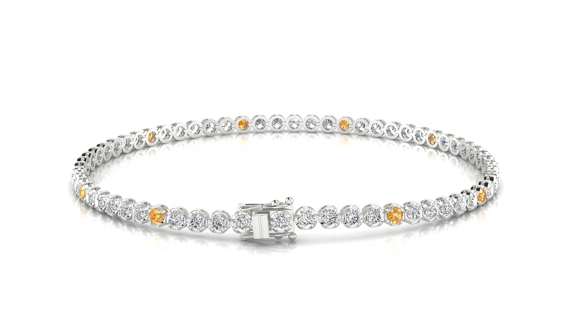 Bengal 1-5 | 18k White Gold 2 mm Round Natural Citrine & Diamond Tennis Bracelet