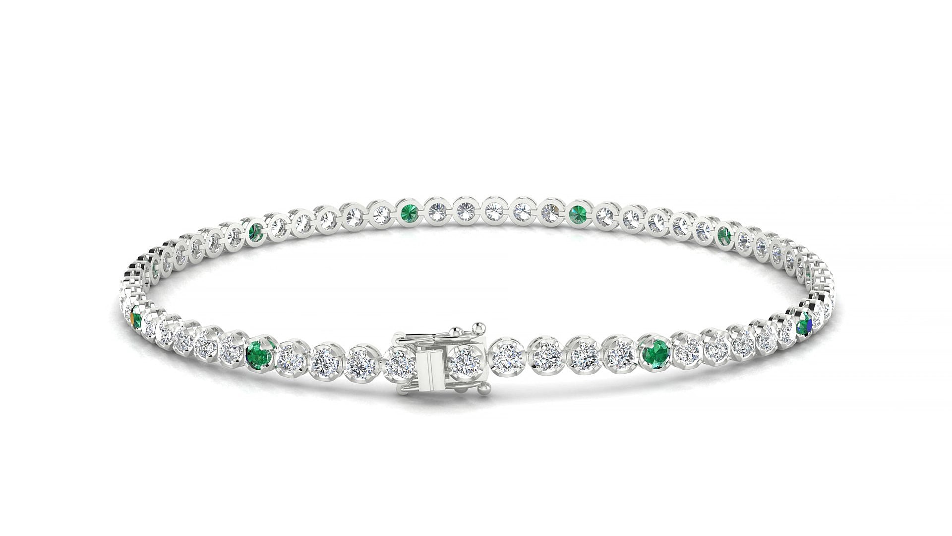 Bengal 1-5 | 18k White Gold 2 mm Round Natural Emerald & Diamond 18 cm Tennis Bracelet