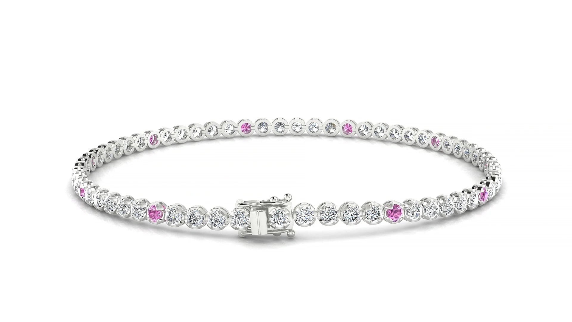 Bengal 1-5 | 18k White Gold 2 mm Round Natural Pink Sapphire & Diamond Tennis Bracelet