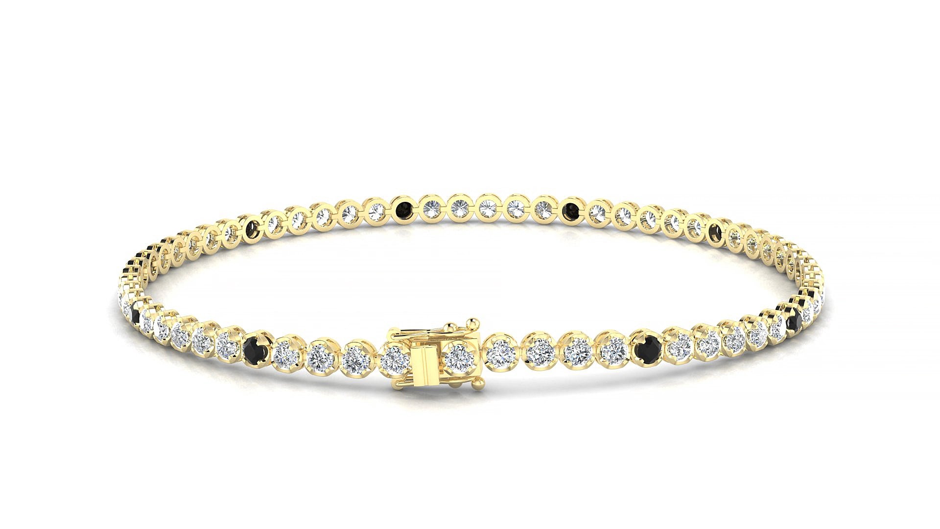 Bengal 1-5 | 18k Yellow Gold 2 mm Round Natural Black Diamond & Diamond 15 cm Tennis Bracelet