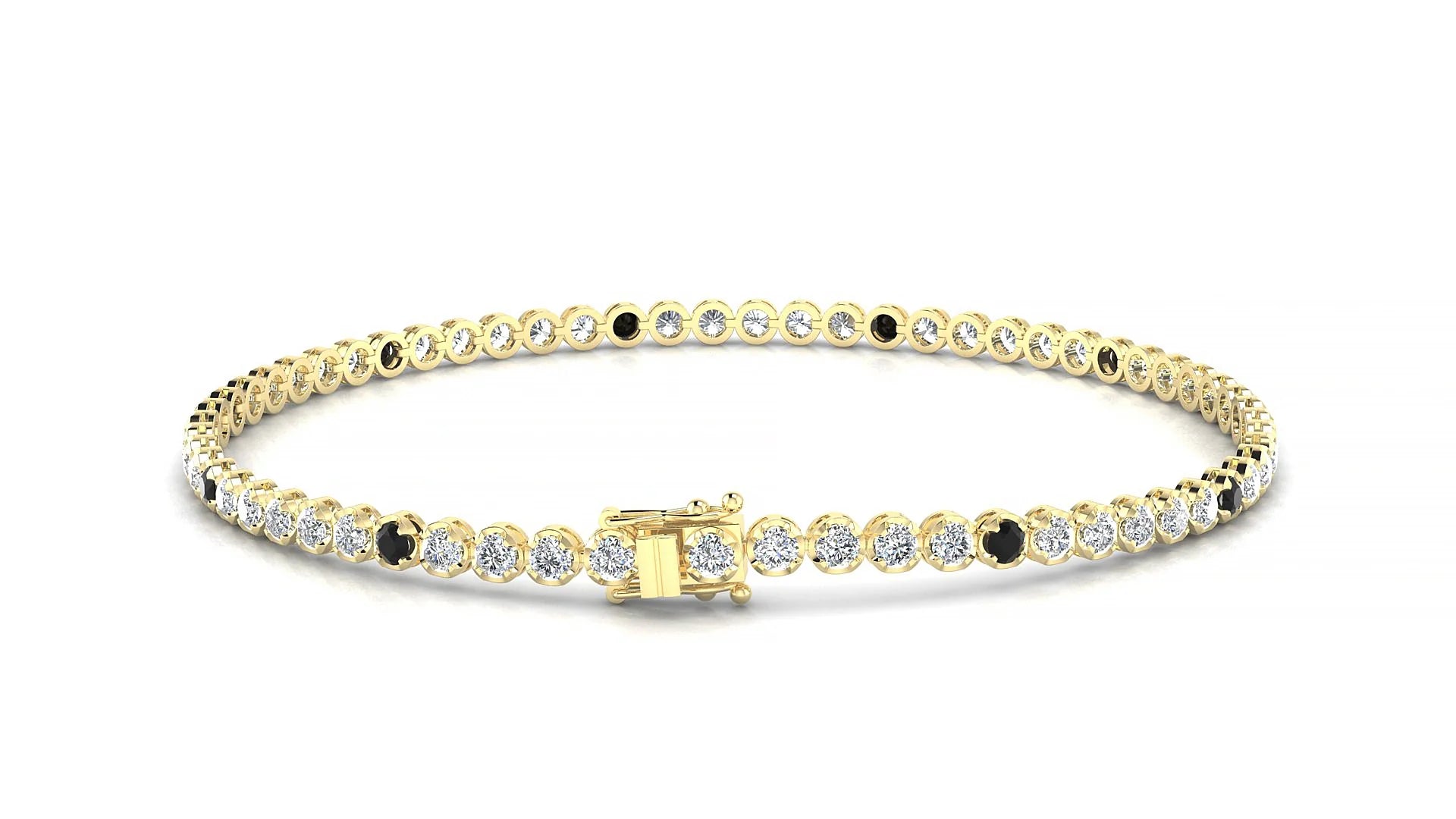 Bengal 1-5 | 18k Yellow Gold 2 mm Round Natural Black Diamond & Diamond Tennis Bracelet