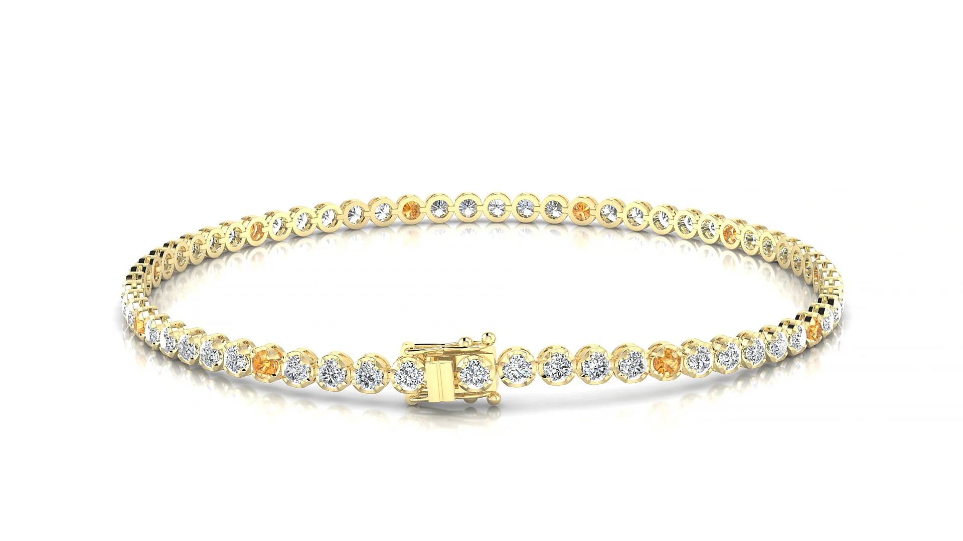 Bengal 1-5 | 18k Yellow Gold 2 mm Round Natural Citrine & Diamond Tennis Bracelet