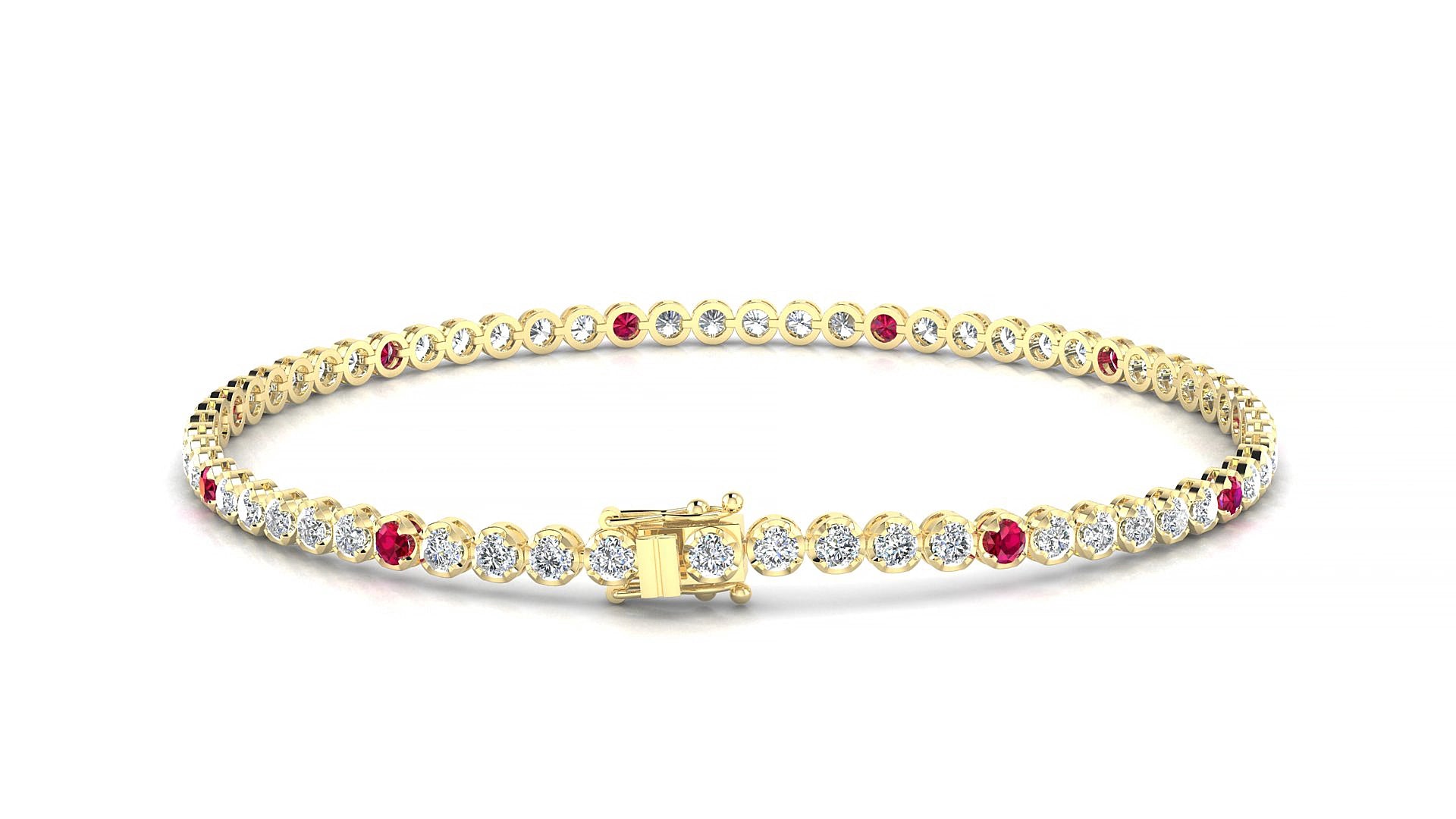 Bengal 1-5 | 18k Yellow Gold 2 mm Round Natural Ruby & Diamond 15 cm Tennis Bracelet