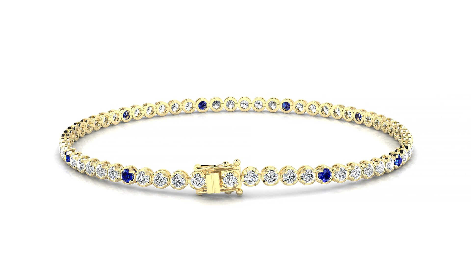 Bengal 1-5 | 18k Yellow Gold 2 mm Round Natural Sapphire & Diamond 17 cm Tennis Bracelet