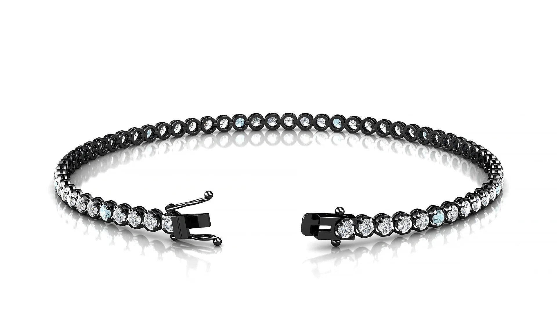 Bengal 1-5 | 18k Black Gold 2 mm Round Natural Aquamarine & Diamond Tennis Bracelet