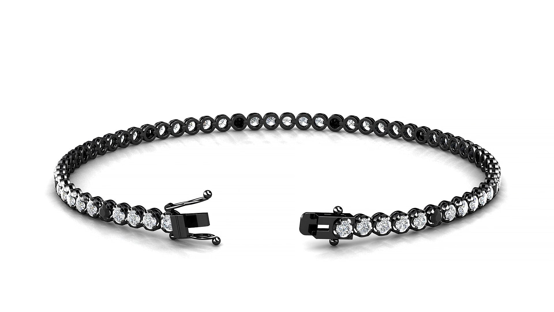 Bengal 1-5 | 18k Black Gold 2 mm Round Natural Black Diamond & Diamond 15 cm Tennis Bracelet