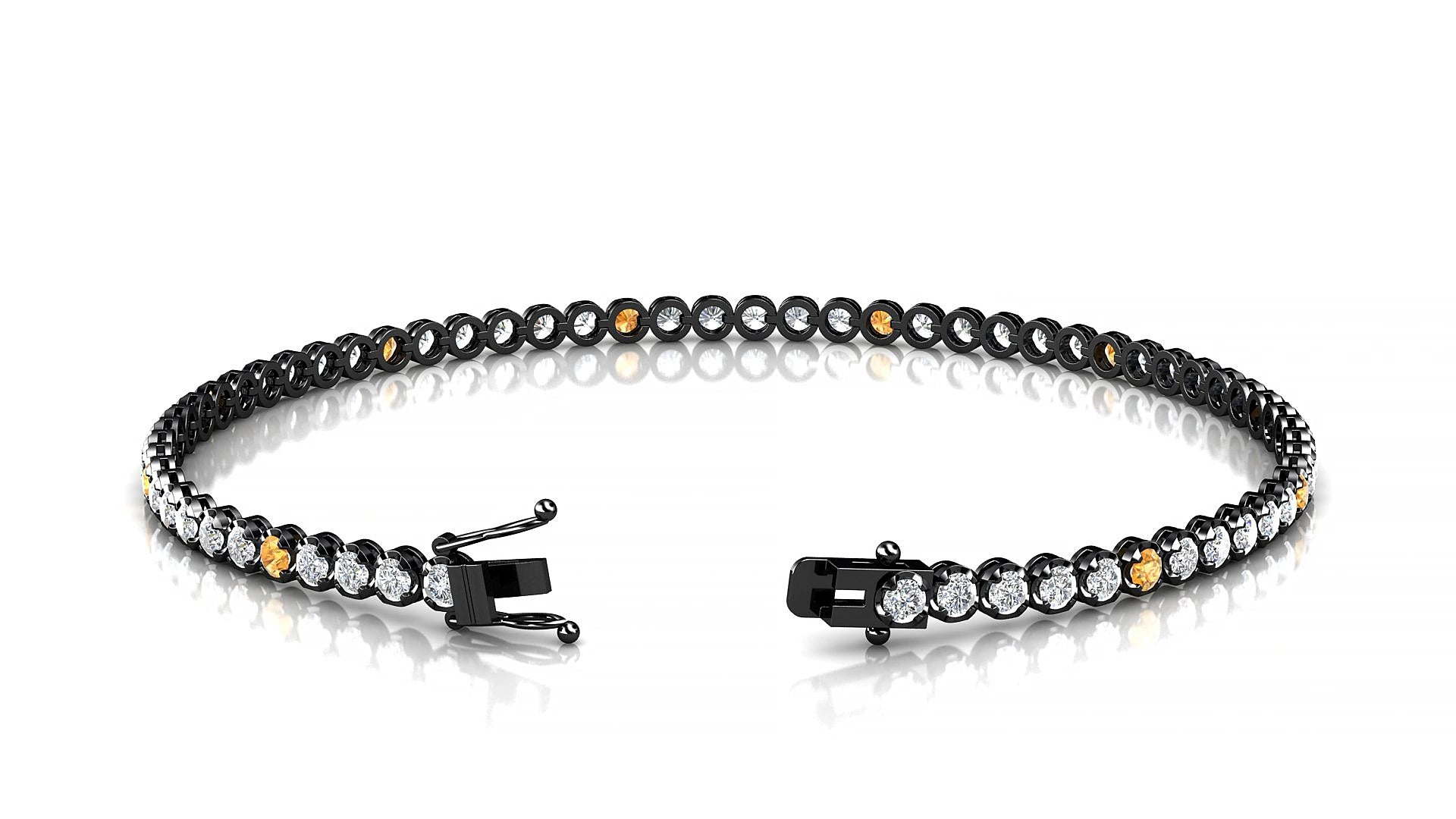 Bengal 1-5 | 18k Black Gold 2 mm Round Natural Citrine & Diamond 15 cm Tennis Bracelet