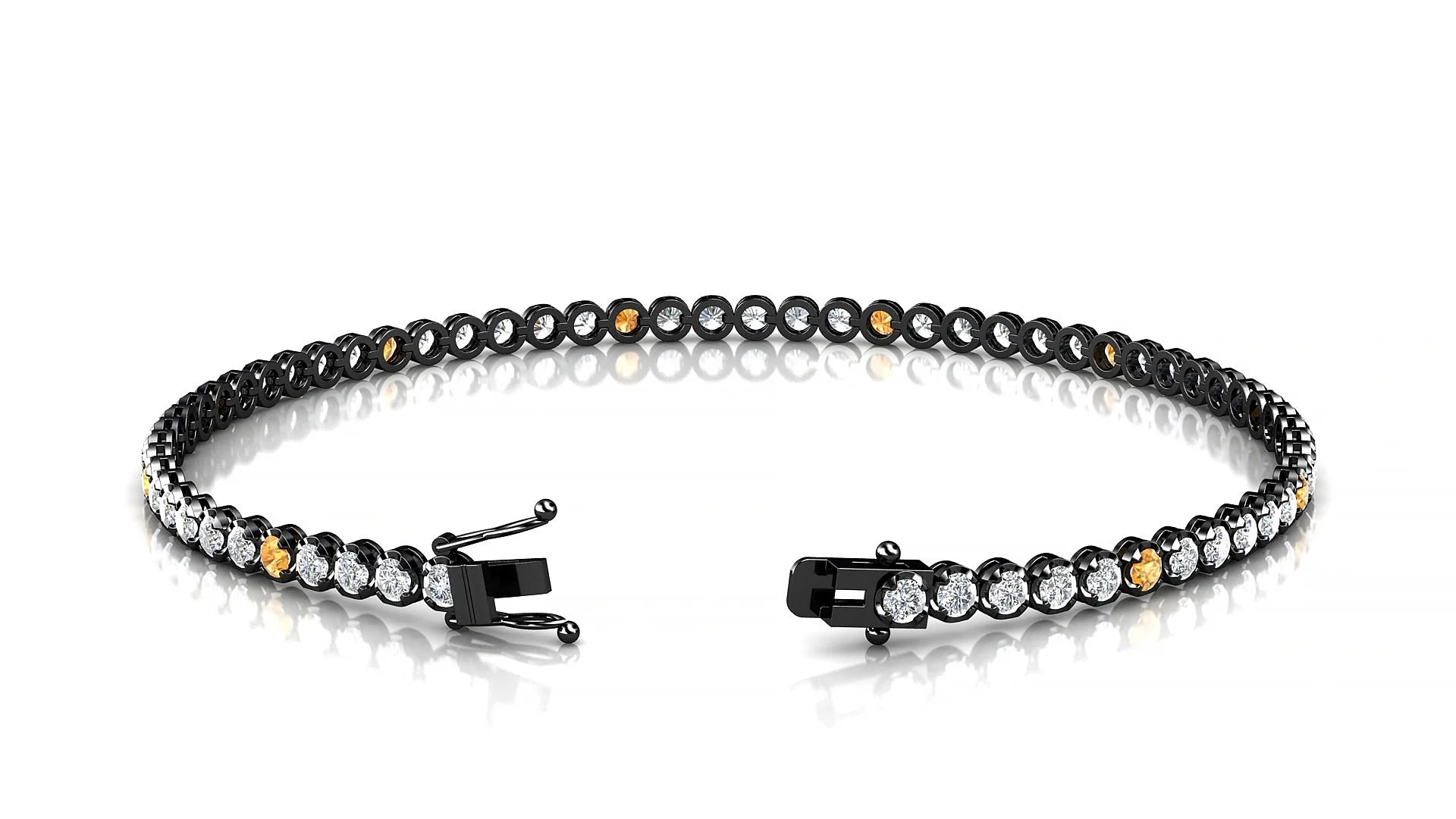 Bengal 1-5 | 18k Black Gold 2 mm Round Natural Citrine & Diamond Tennis Bracelet