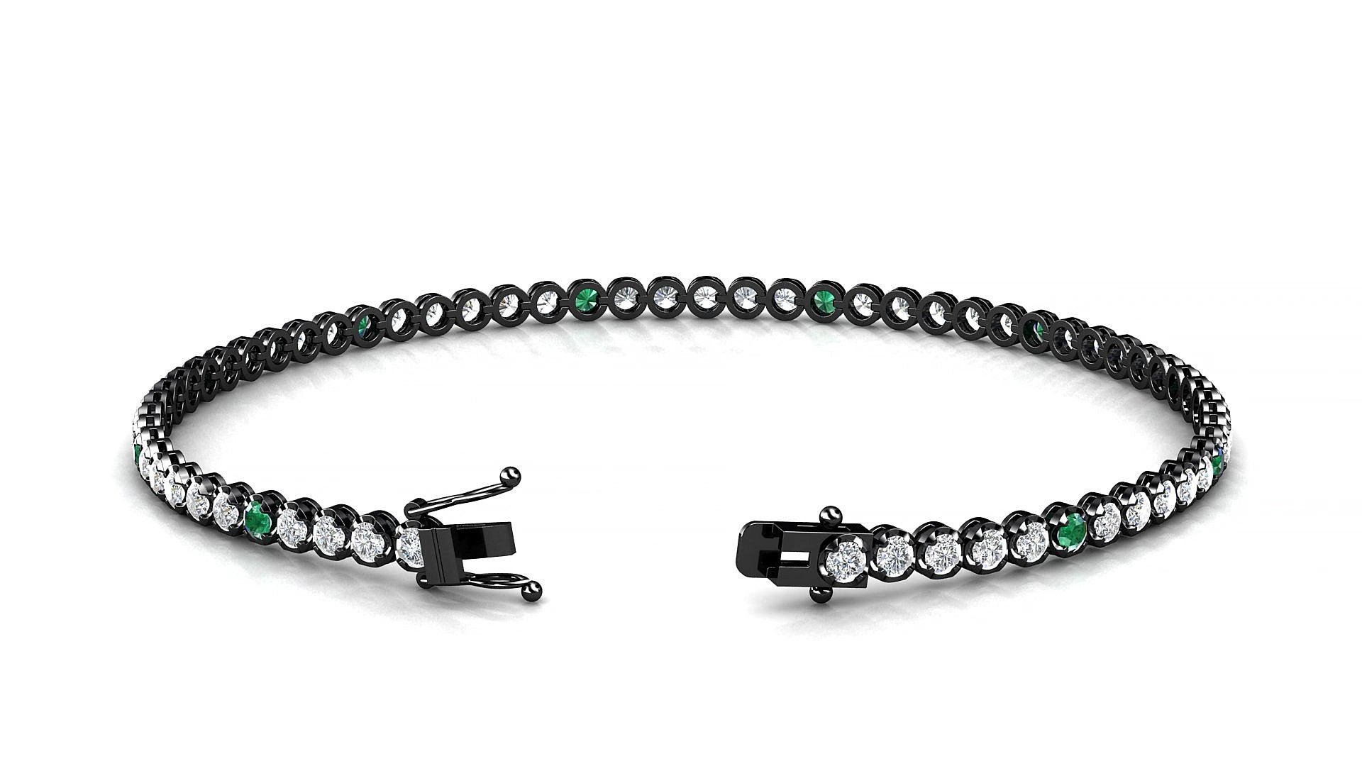 Bengal 1-5 | 18k Black Gold 2 mm Round Natural Emerald & Diamond 19 cm Tennis Bracelet