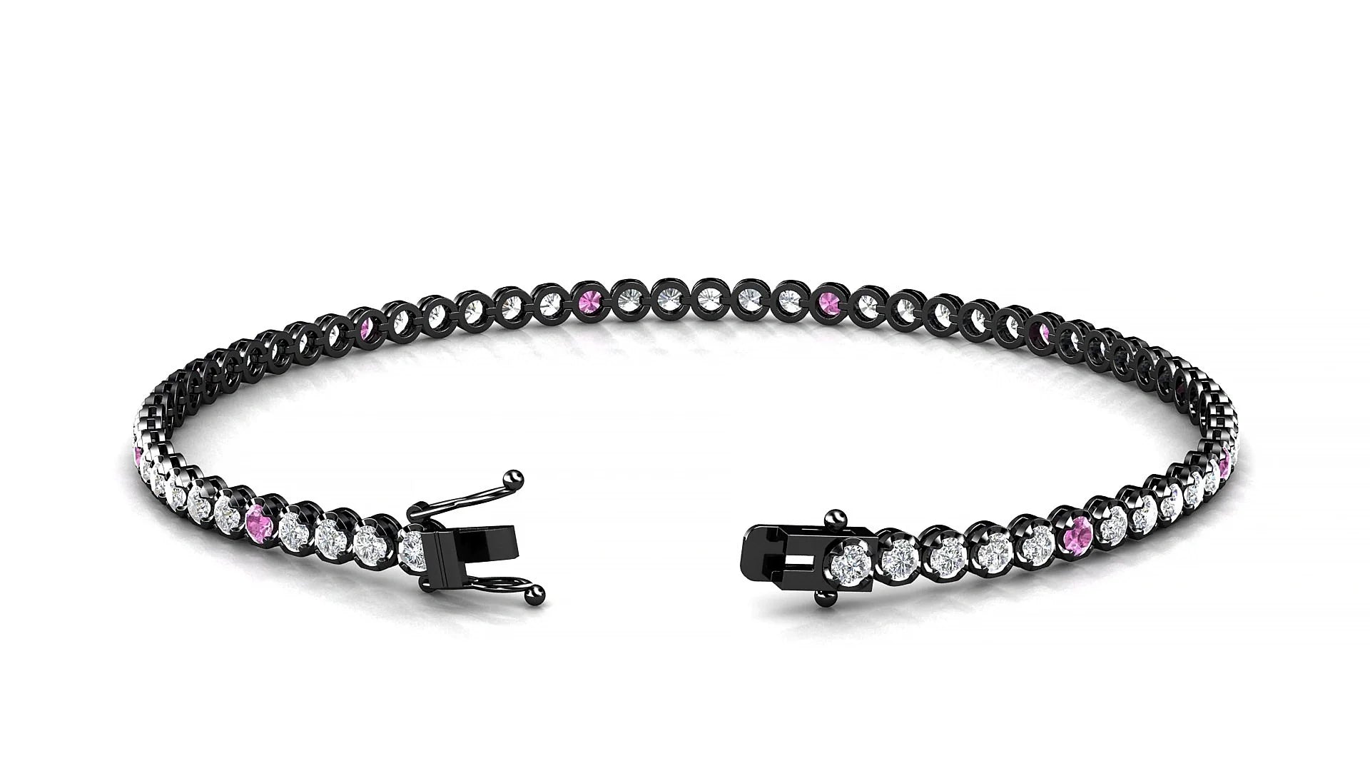 Bengal 1-5 | 18k Black Gold 2 mm Round Natural Pink Sapphire & Diamond Tennis Bracelet