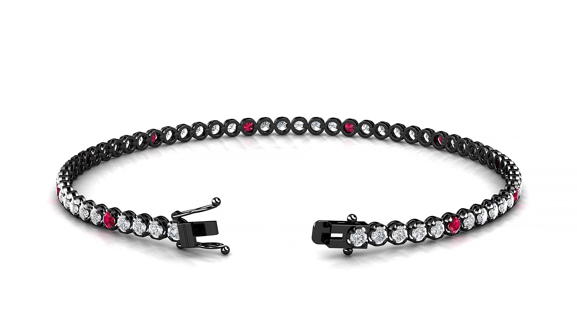 Bengal 1-5 | 18k Black Gold 2 mm Round Natural Ruby & Diamond 16 cm Tennis Bracelet