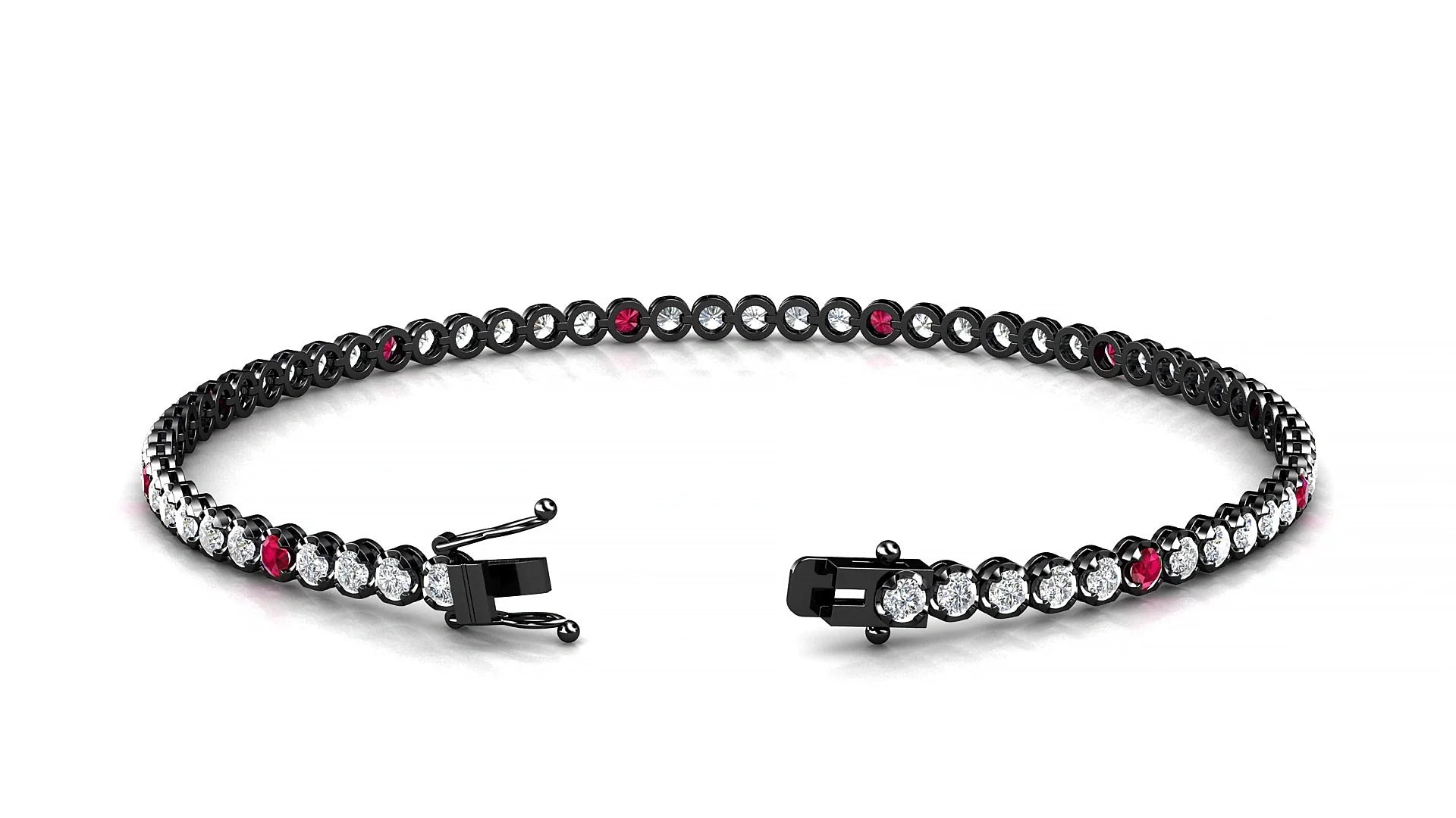 Bengal 1-5 | 18k Black Gold 2 mm Round Natural Ruby & Diamond Tennis Bracelet