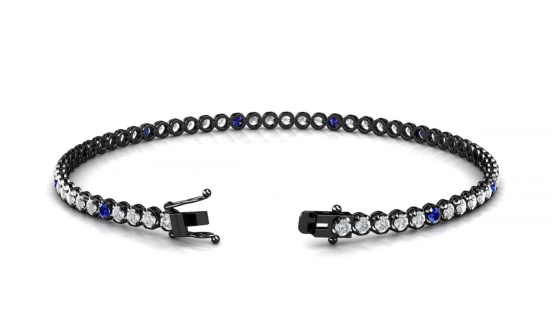Bengal 1-5 | 18k Black Gold 2 mm Round Natural Sapphire & Diamond 15 cm Tennis Bracelet