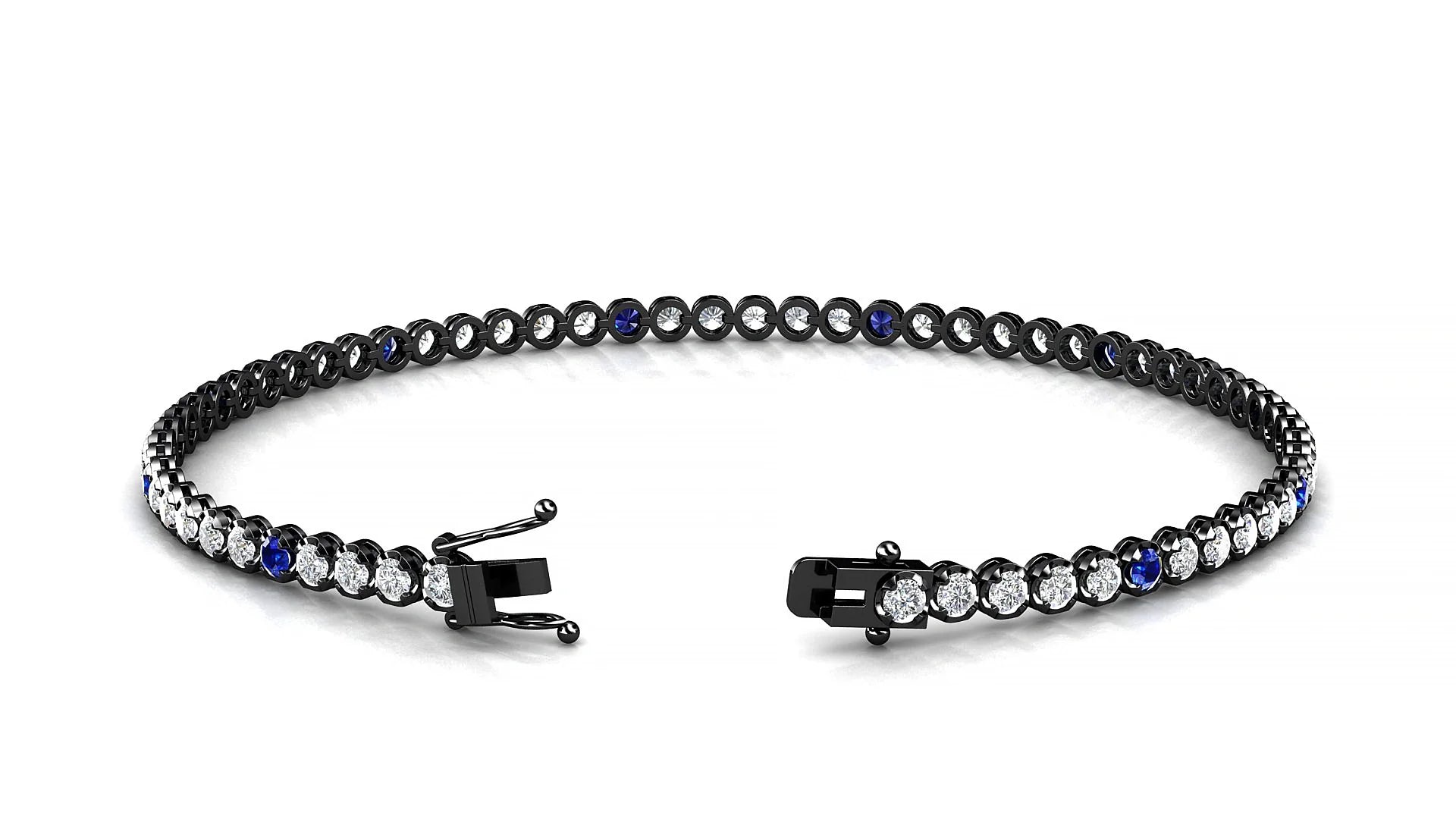 Bengal 1-5 | 18k Black Gold 2 mm Round Natural Sapphire & Diamond Tennis Bracelet