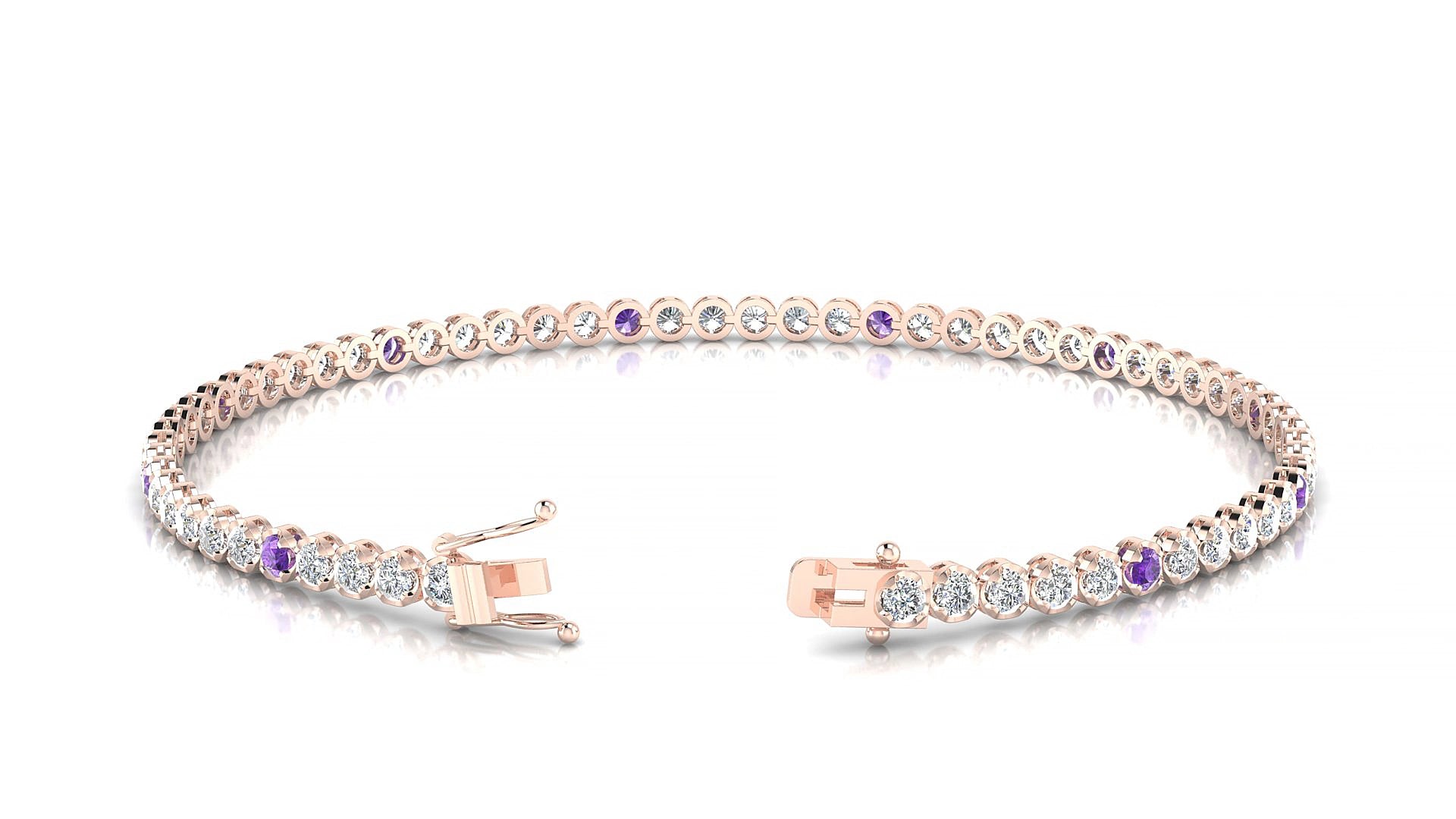 Bengal 1-5 | 18k Rose Gold 2 mm Round Natural Amethyst & Diamond 20 cm Tennis Bracelet