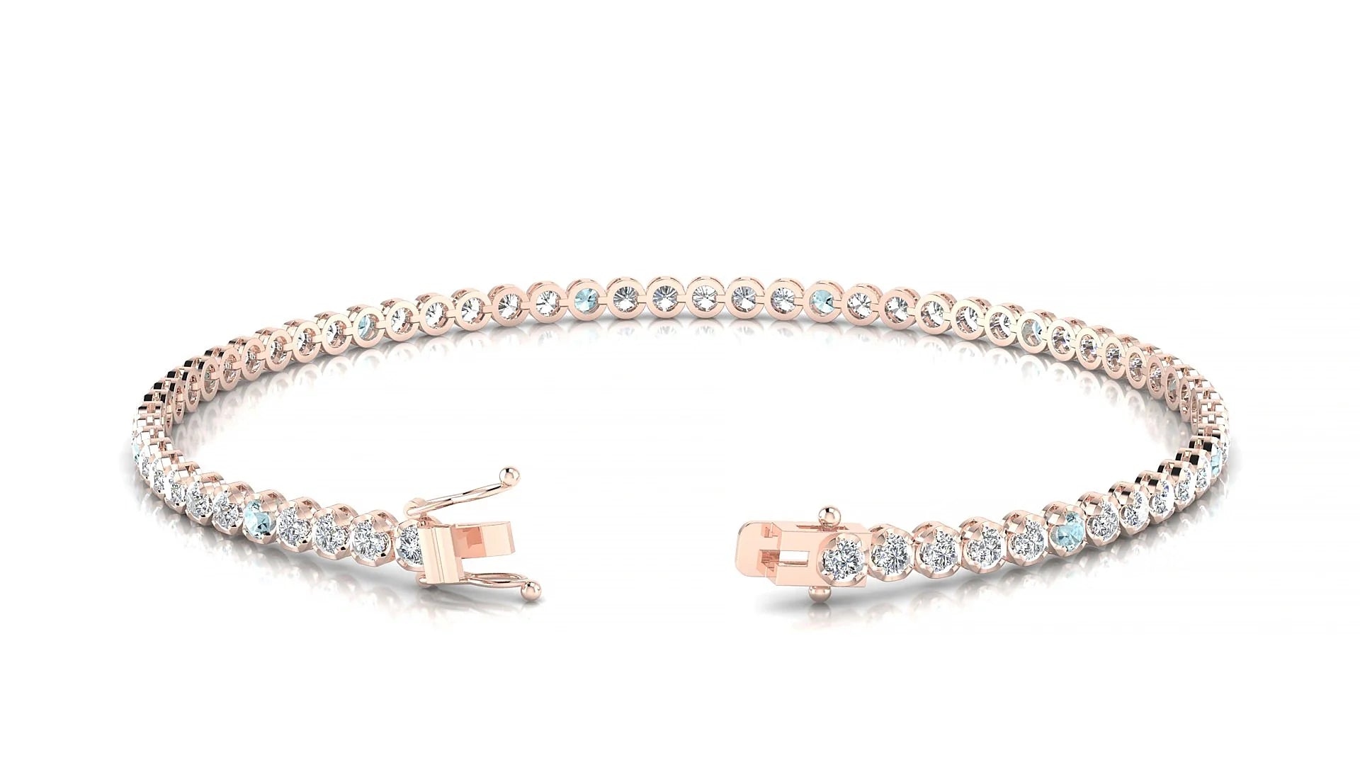Bengal 1-5 | 18k Rose Gold 2 mm Round Natural Aquamarine & Diamond Tennis Bracelet