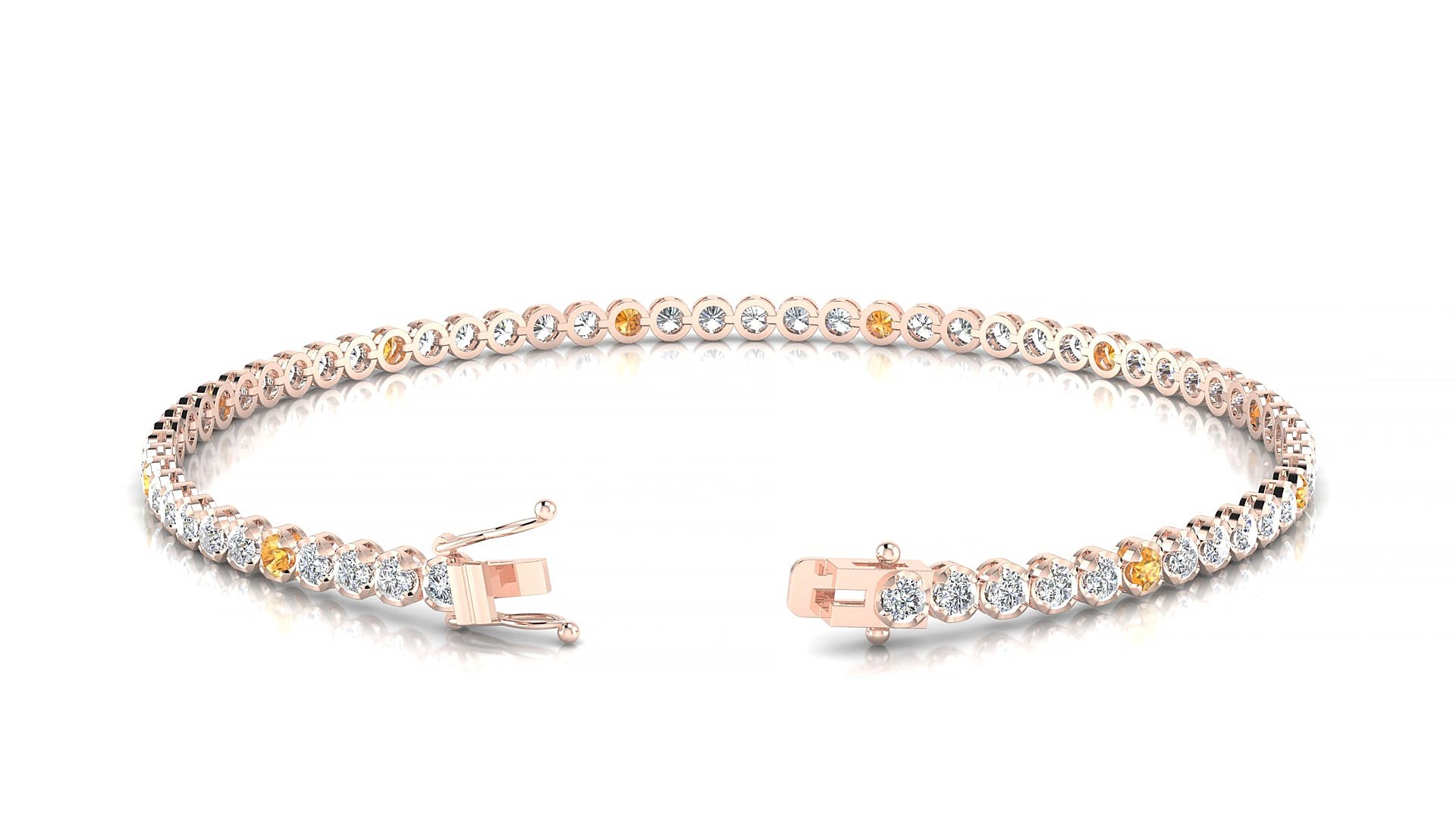 Bengal 1-5 | 18k Rose Gold 2 mm Round Natural Citrine & Diamond 15 cm Tennis Bracelet