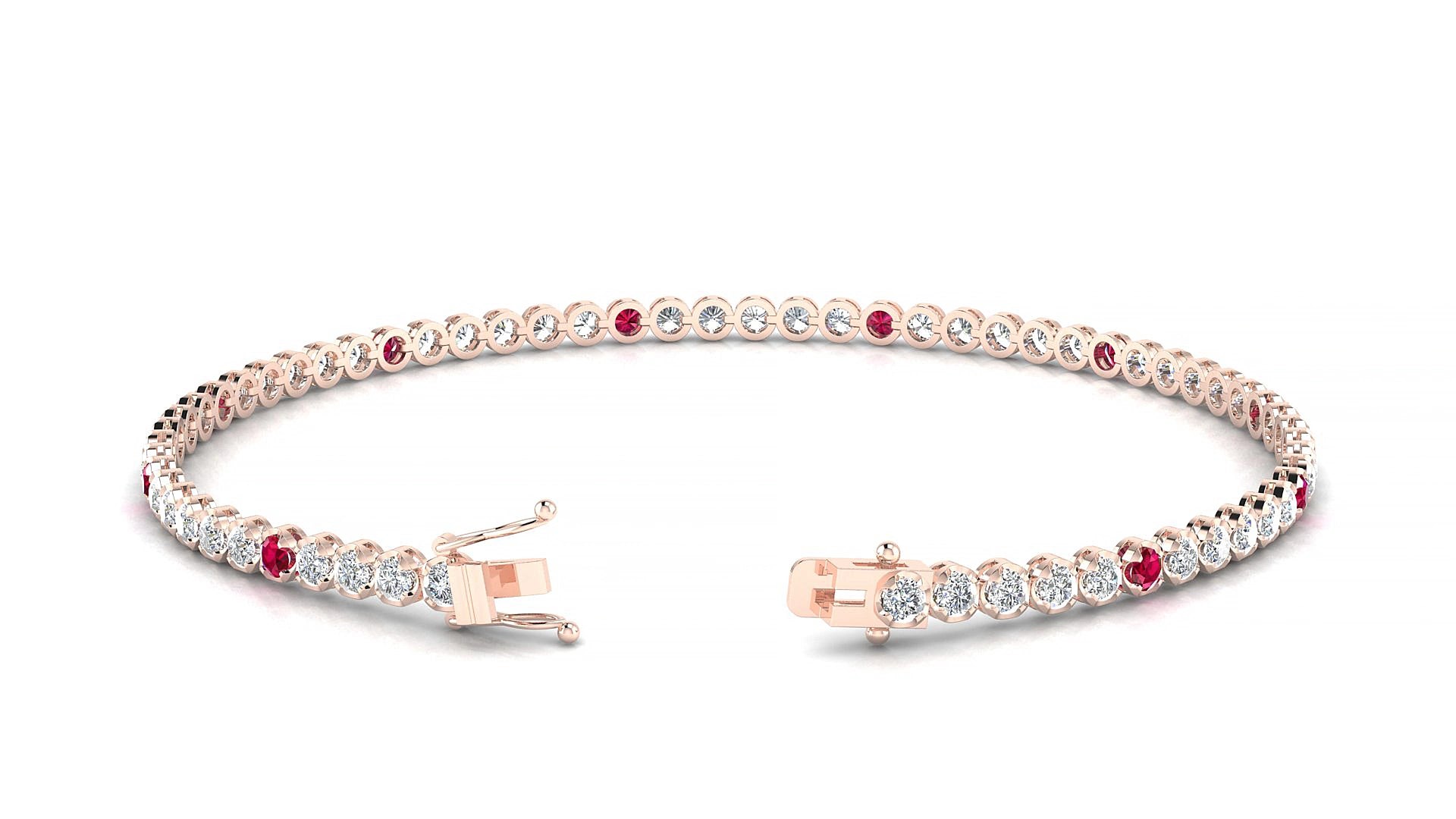 Bengal 1-5 | 18k Rose Gold 2 mm Round Natural Ruby & Diamond 16 cm Tennis Bracelet