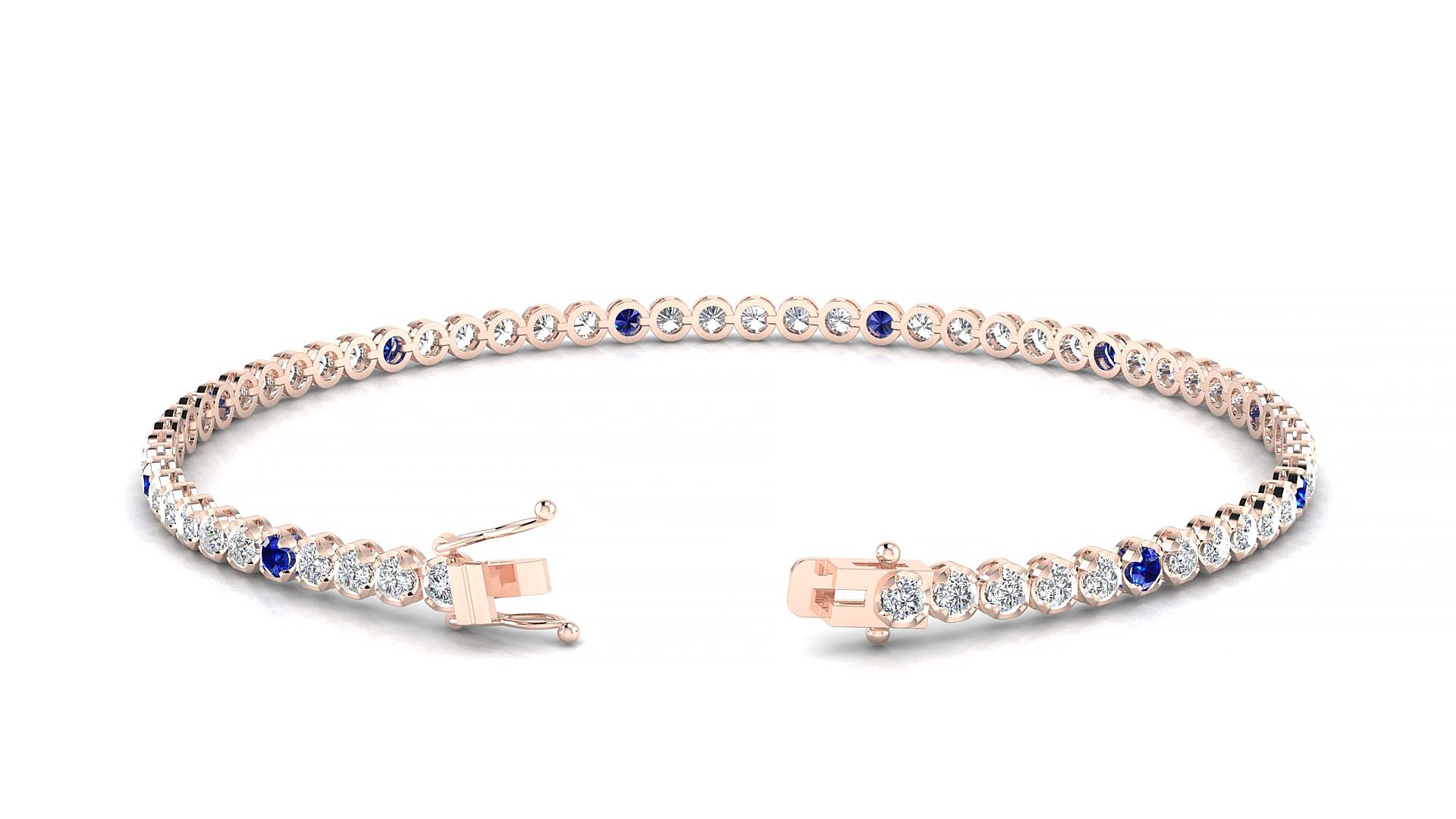 Bengal 1-5 | 18k Rose Gold 2 mm Round Natural Sapphire & Diamond 15 cm Tennis Bracelet