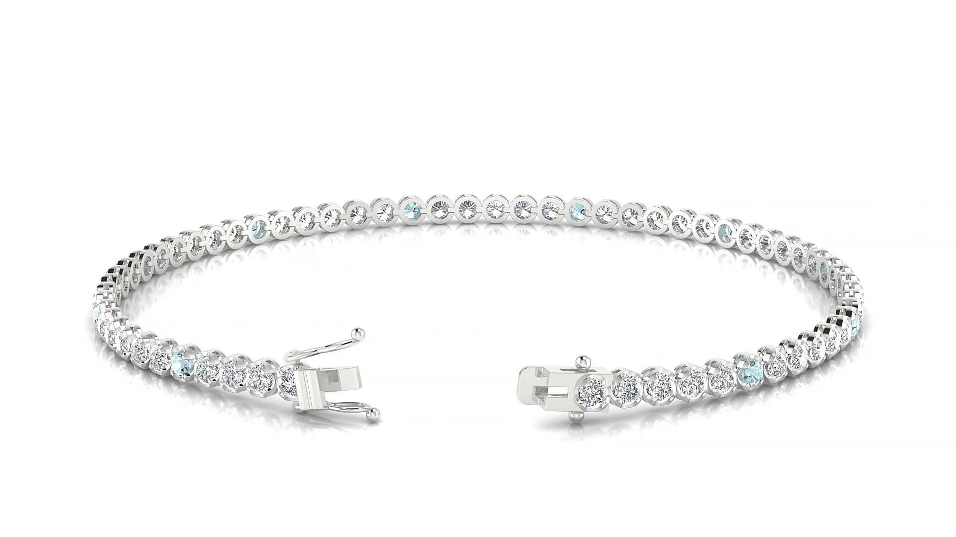 Bengal 1-5 | 18k White Gold 2 mm Round Natural Aquamarine & Diamond Tennis Bracelet