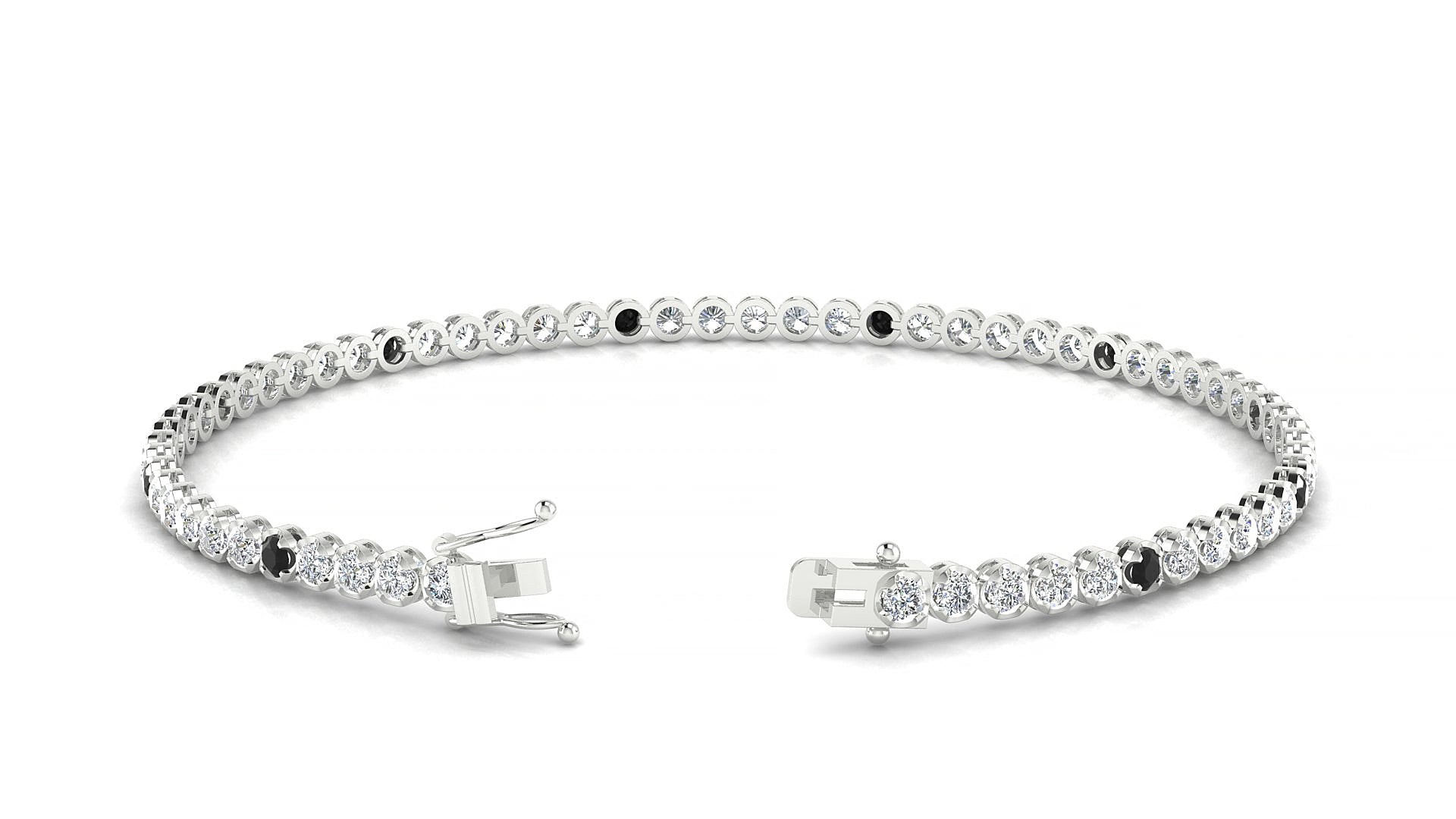 Bengal 1-5 | 18k White Gold 2 mm Round Natural Black Diamond & Diamond 17 cm Tennis Bracelet