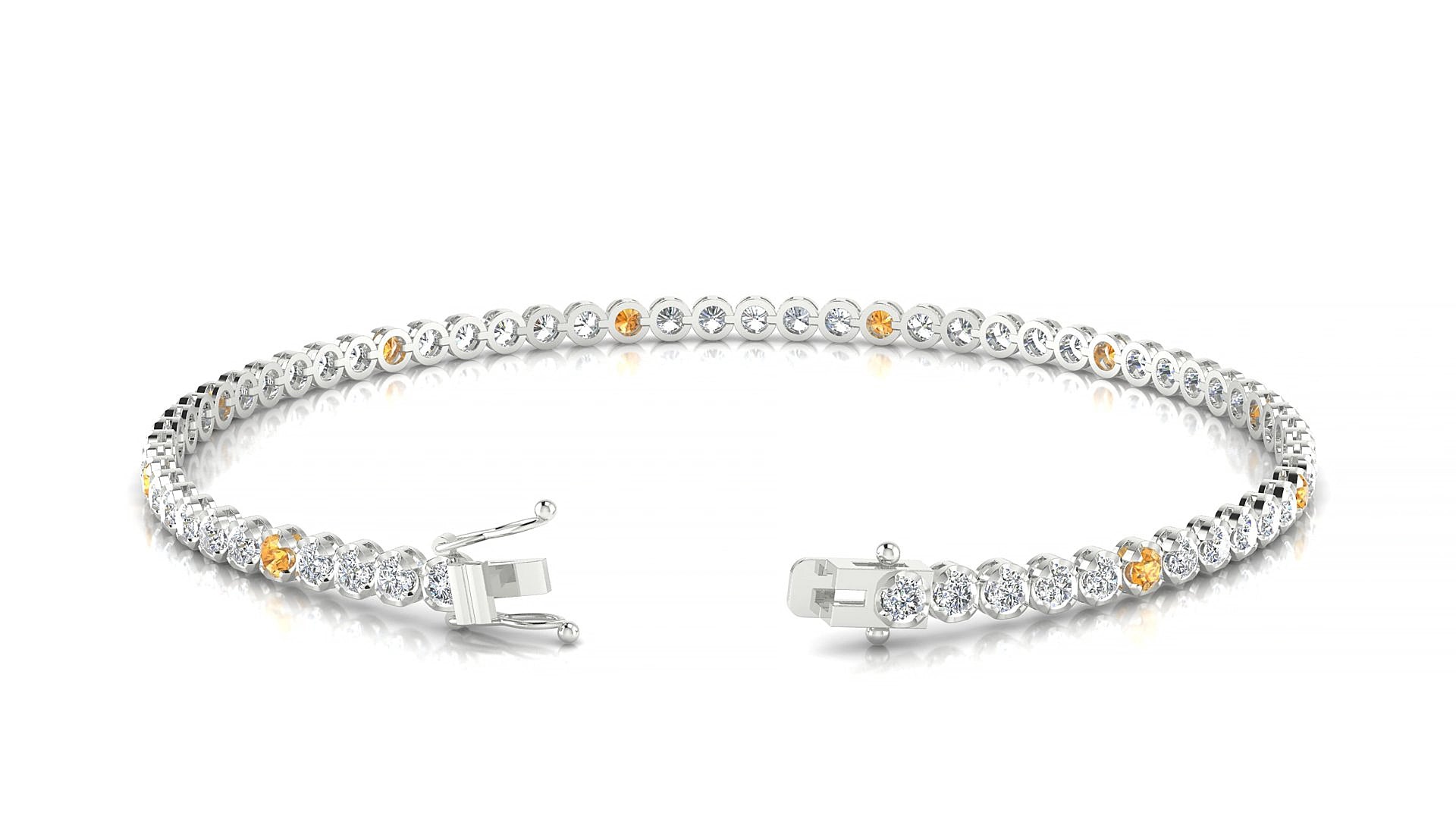 Bengal 1-5 | 18k White Gold 2 mm Round Natural Citrine & Diamond 15 cm Tennis Bracelet