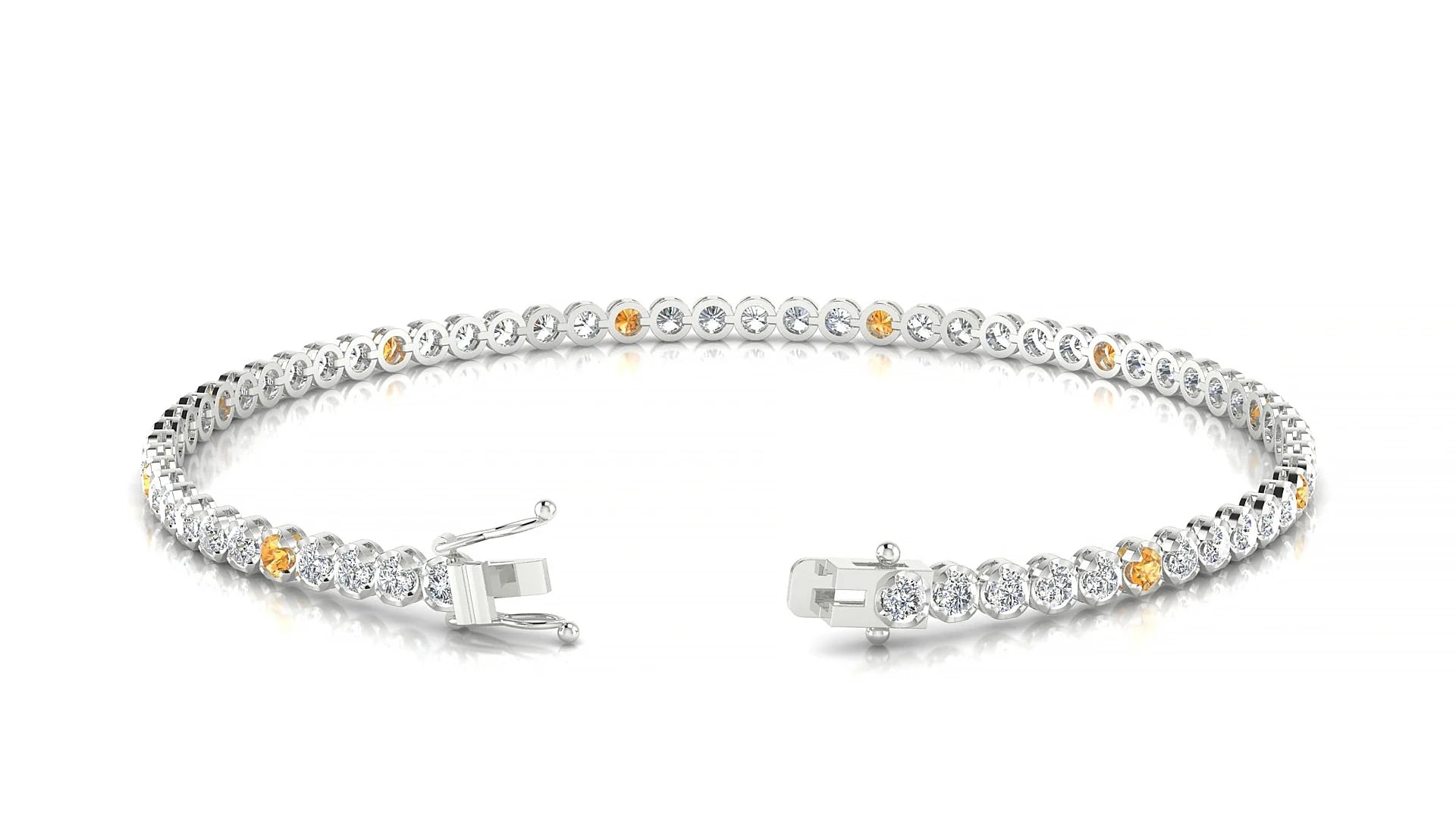 Bengal 1-5 | 18k White Gold 2 mm Round Natural Citrine & Diamond Tennis Bracelet