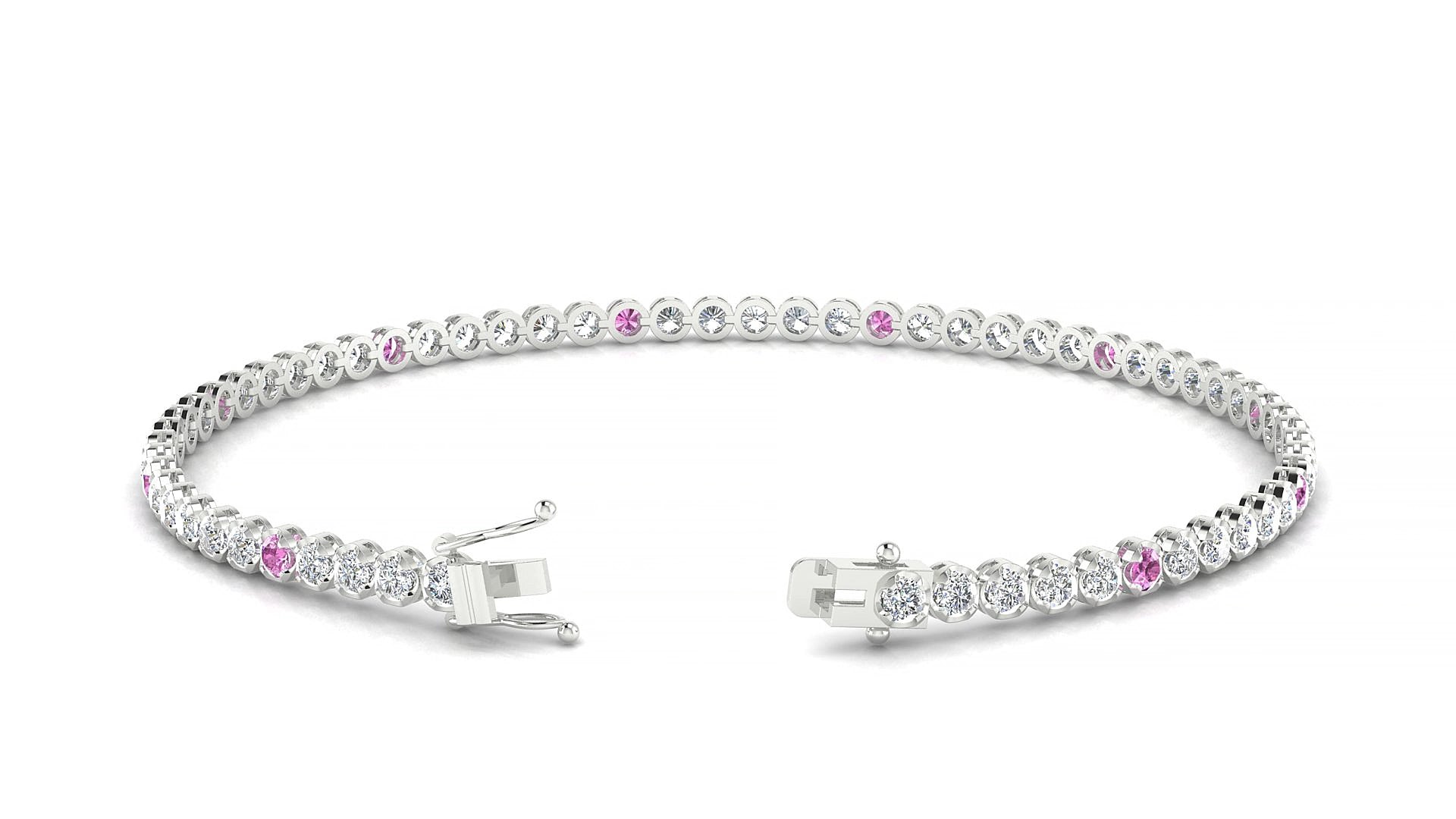 Bengal 1-5 | 18k White Gold 2 mm Round Natural Pink Sapphire & Diamond 19 cm Tennis Bracelet